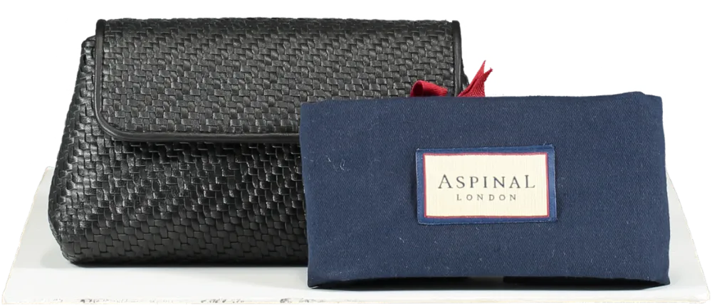 Aspinal Of London Black Evening Clutch In Woven Leather One Size