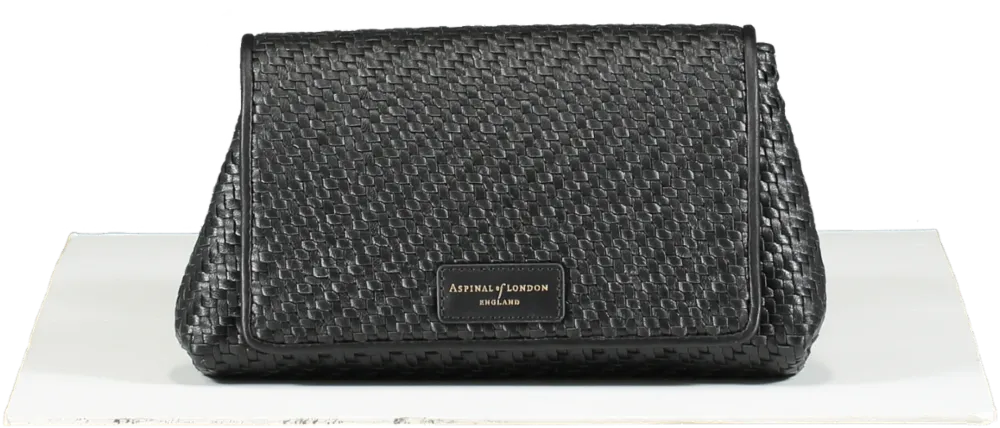 Aspinal Of London Black Evening Clutch In Woven Leather One Size