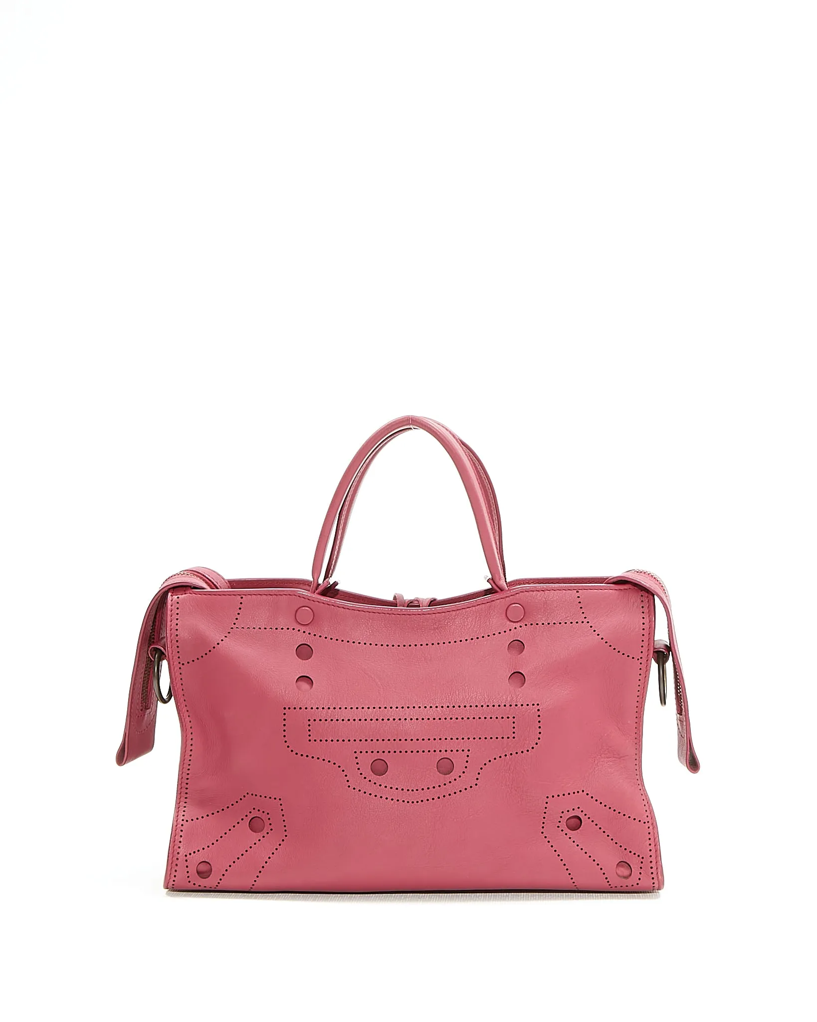 Balenciaga Cranberry Leather Blackout Motocross City S Bag