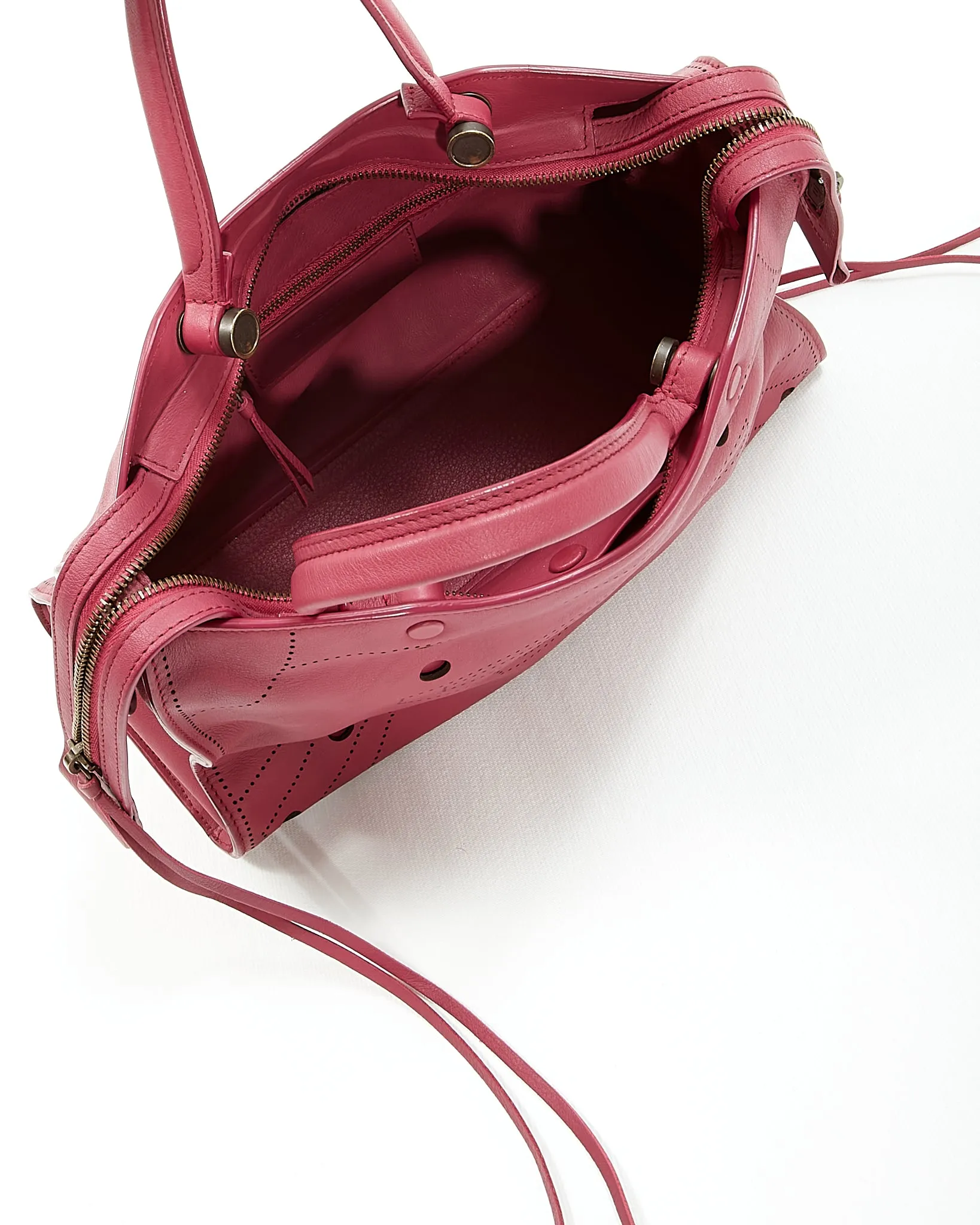 Balenciaga Cranberry Leather Blackout Motocross City S Bag