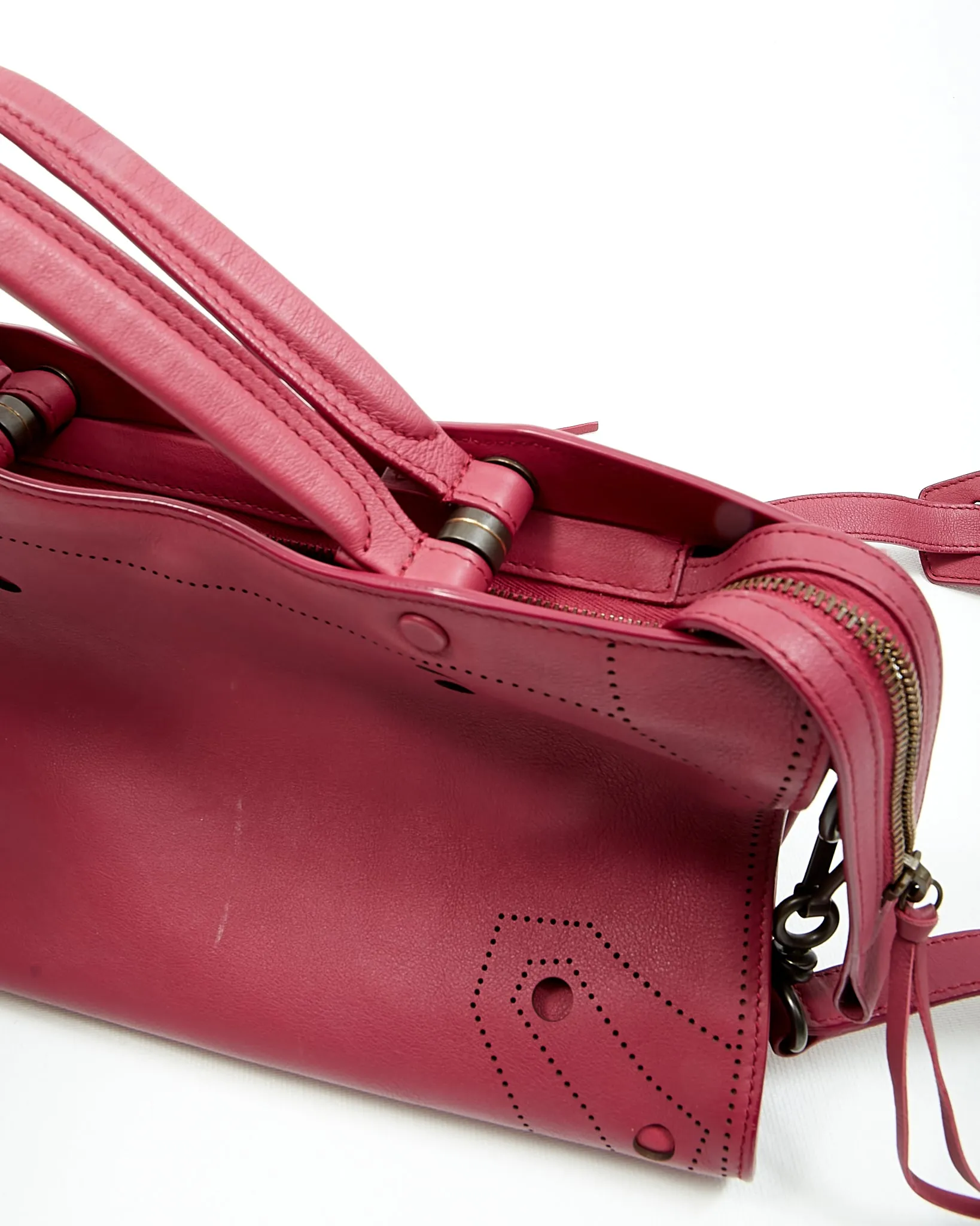 Balenciaga Cranberry Leather Blackout Motocross City S Bag