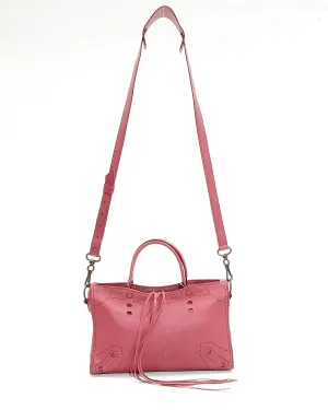 Balenciaga Cranberry Leather Blackout Motocross City S Bag