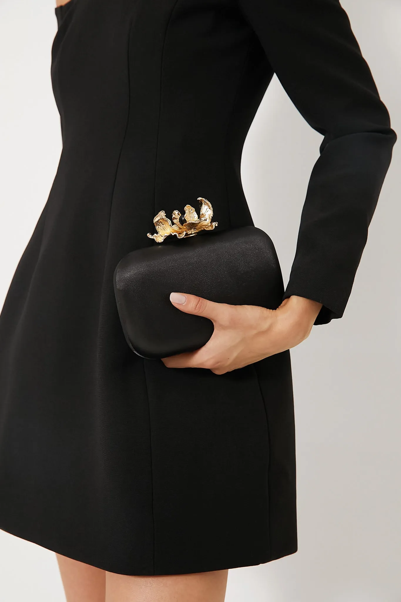 Black Adele Orchid Lock Clutch