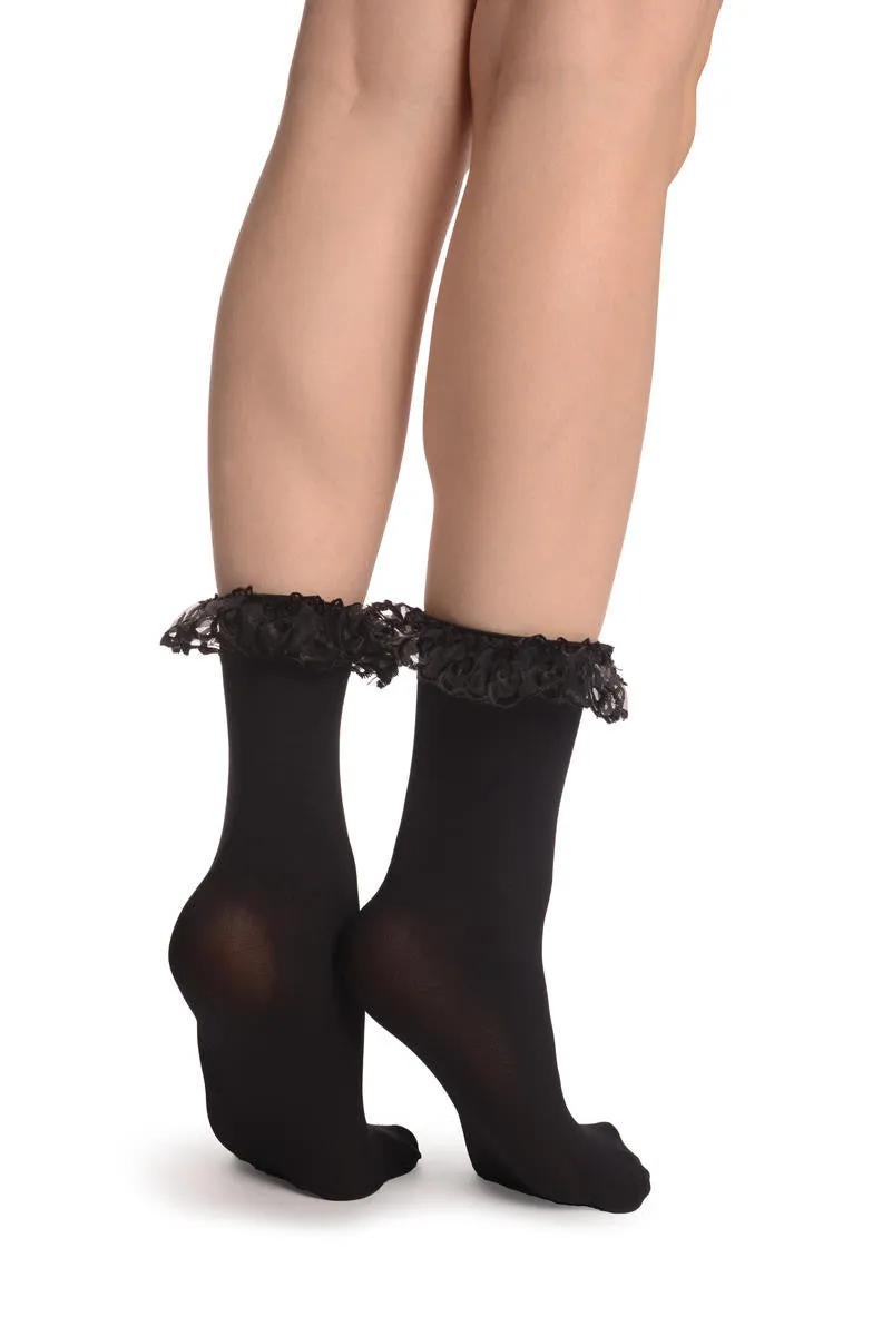 Black Opaque With Black Lace Ankle Hight Socks 60 Den