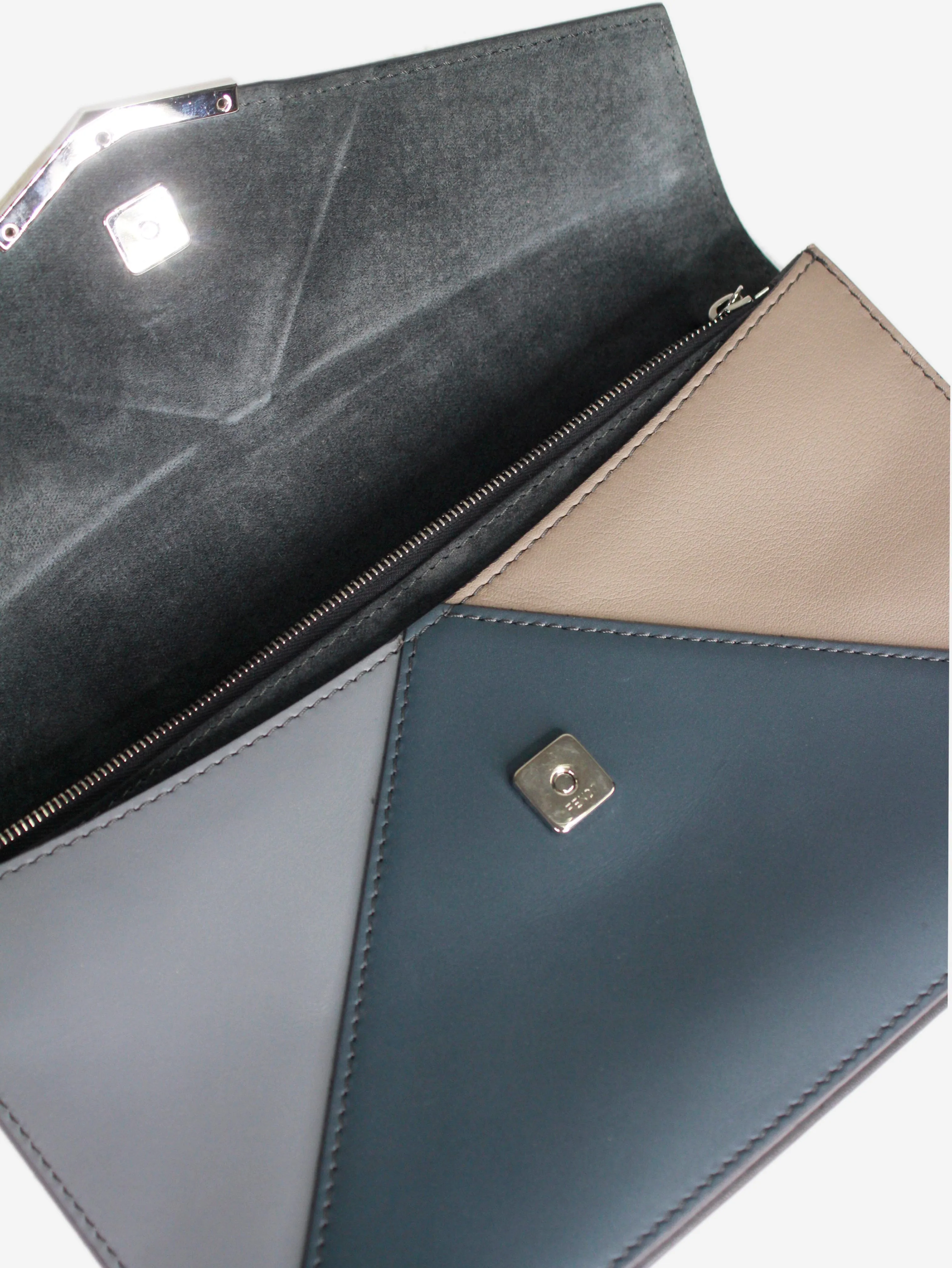 Blue and grey leather clutch wallet