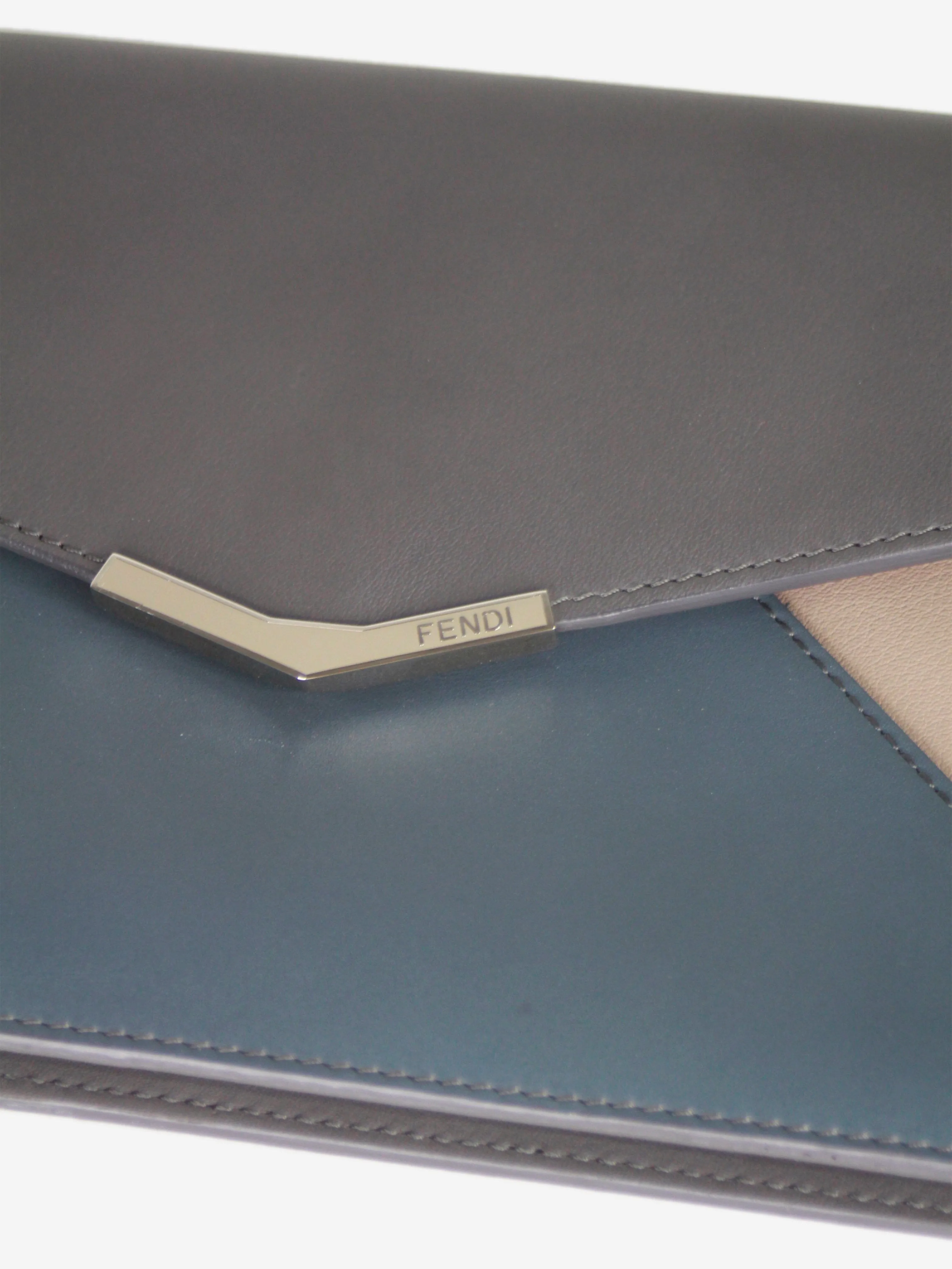 Blue and grey leather clutch wallet