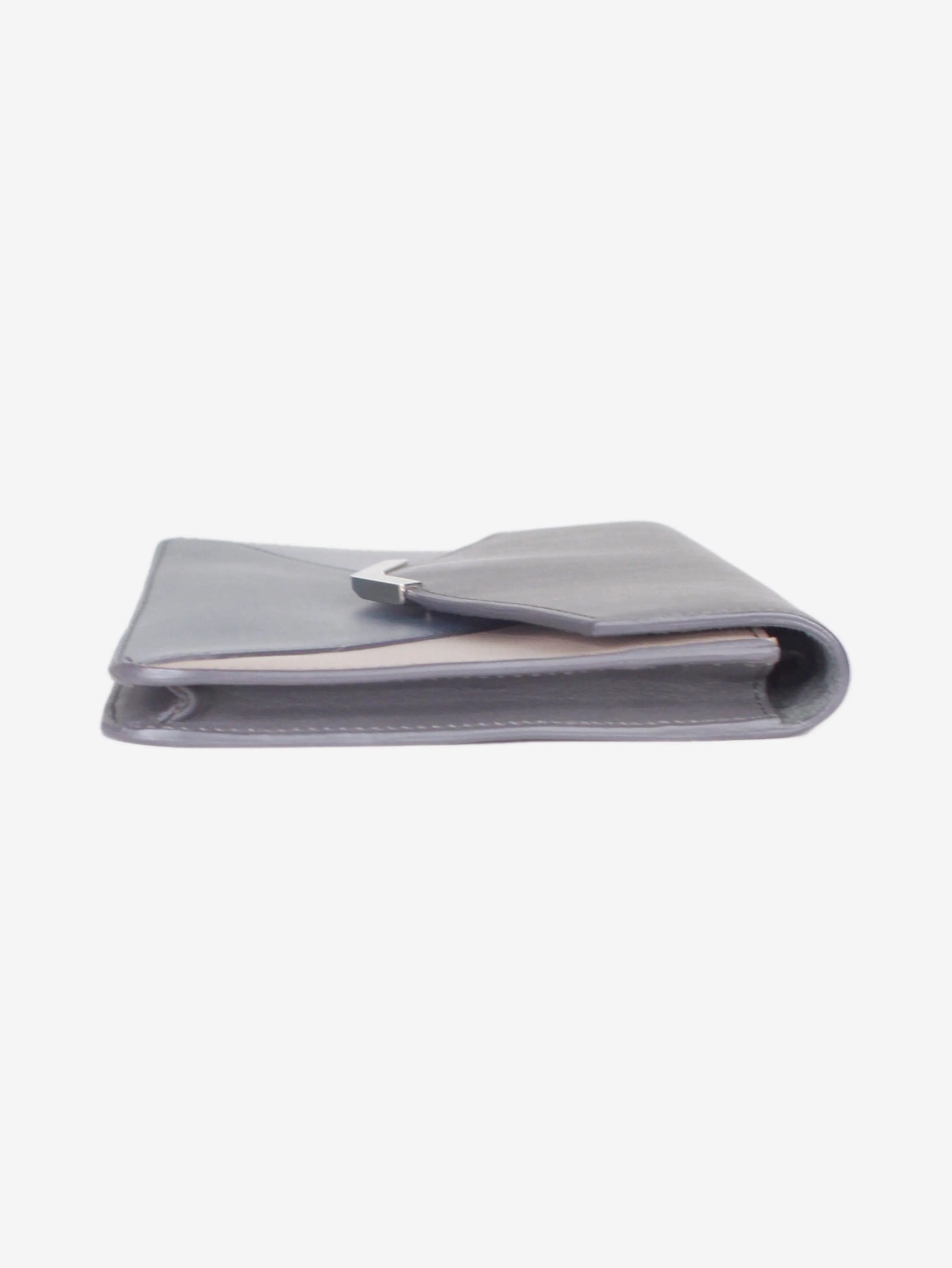 Blue and grey leather clutch wallet