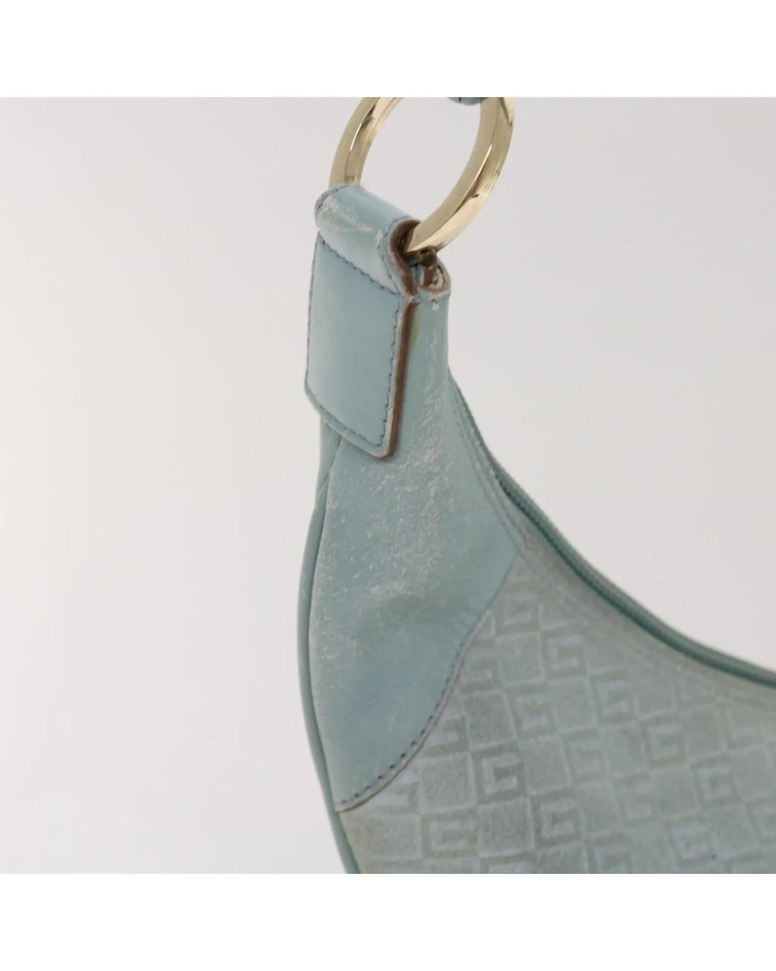 Blue Canvas Shoulder Bag with GG Print and Silver Hardware