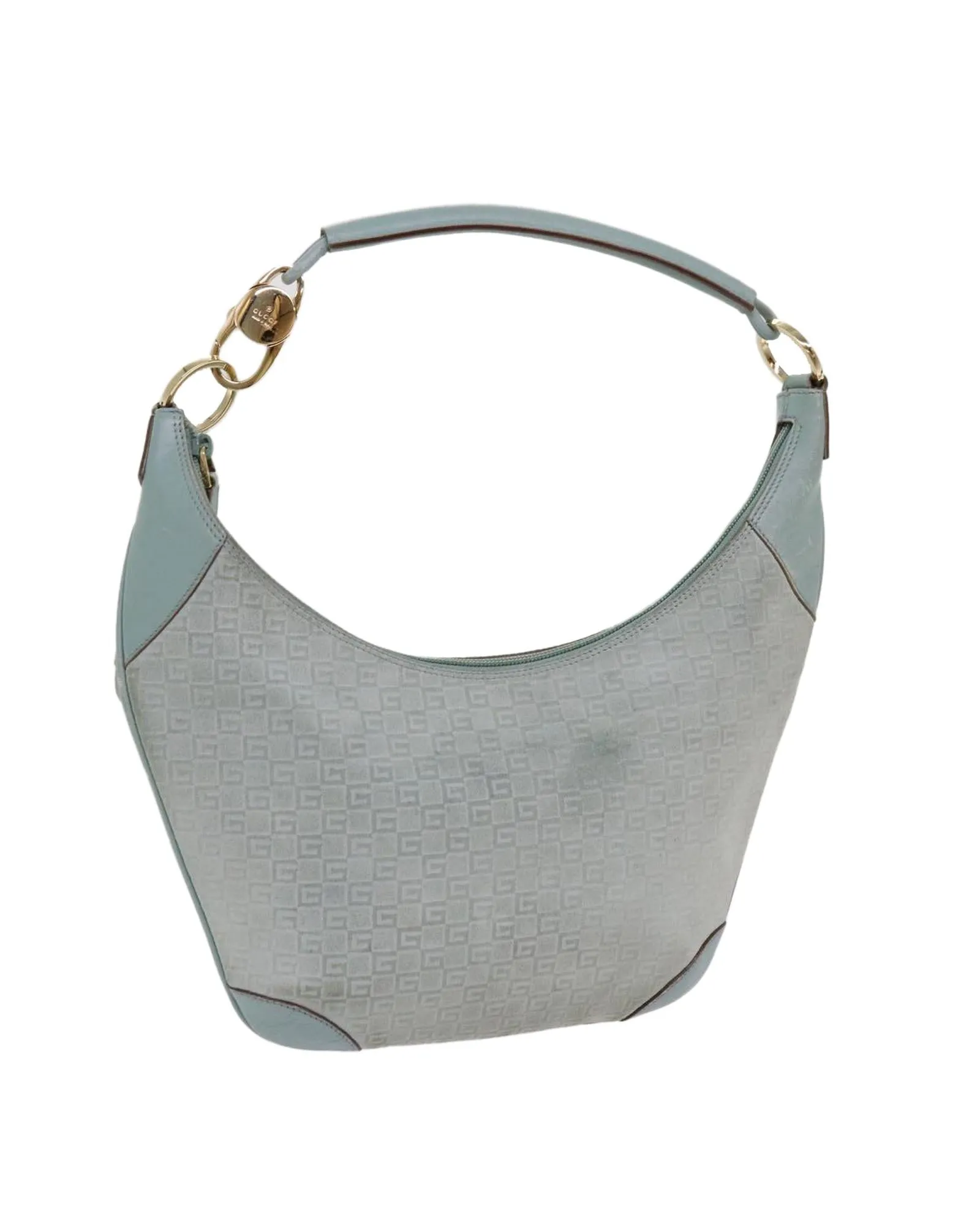 Blue Canvas Shoulder Bag with GG Print and Silver Hardware