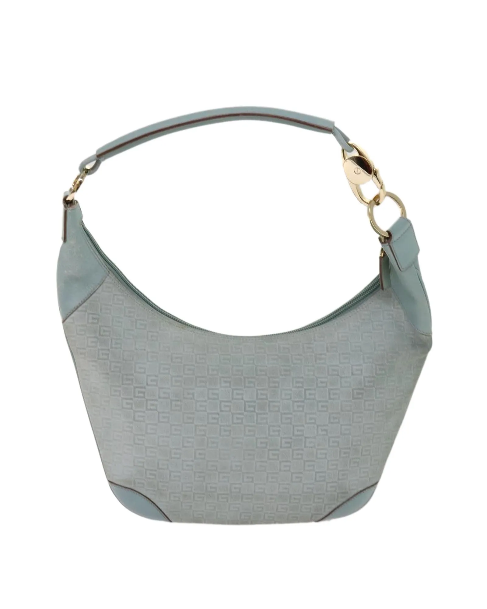 Blue Canvas Shoulder Bag with GG Print and Silver Hardware