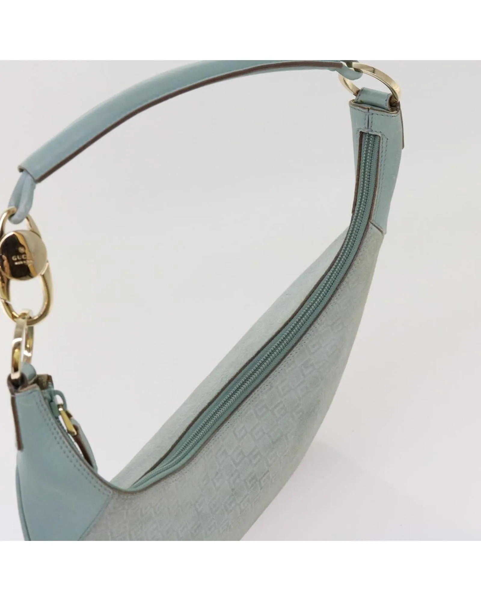 Blue Canvas Shoulder Bag with GG Print and Silver Hardware