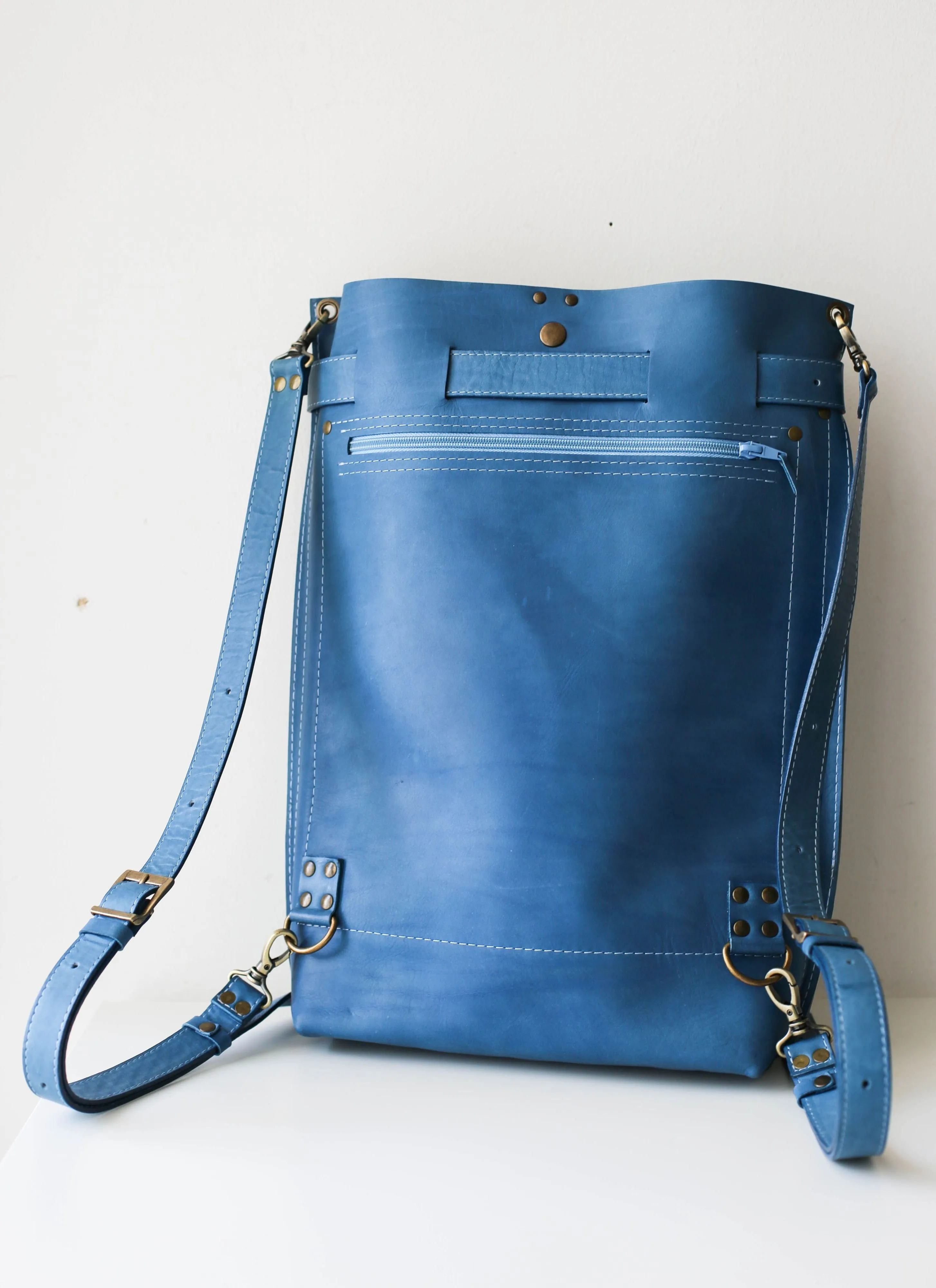 Blue Large Leather Backpack