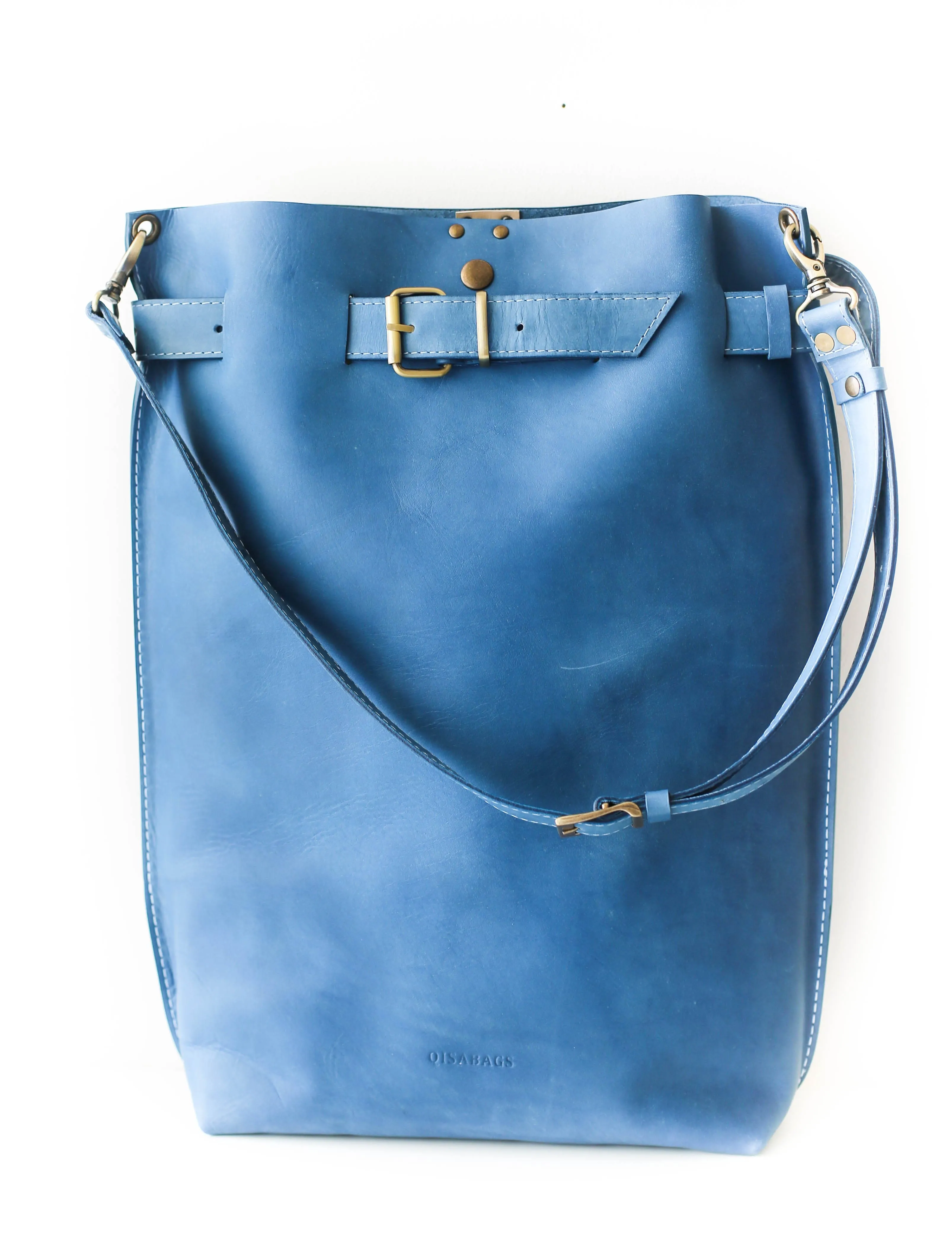 Blue Large Leather Backpack