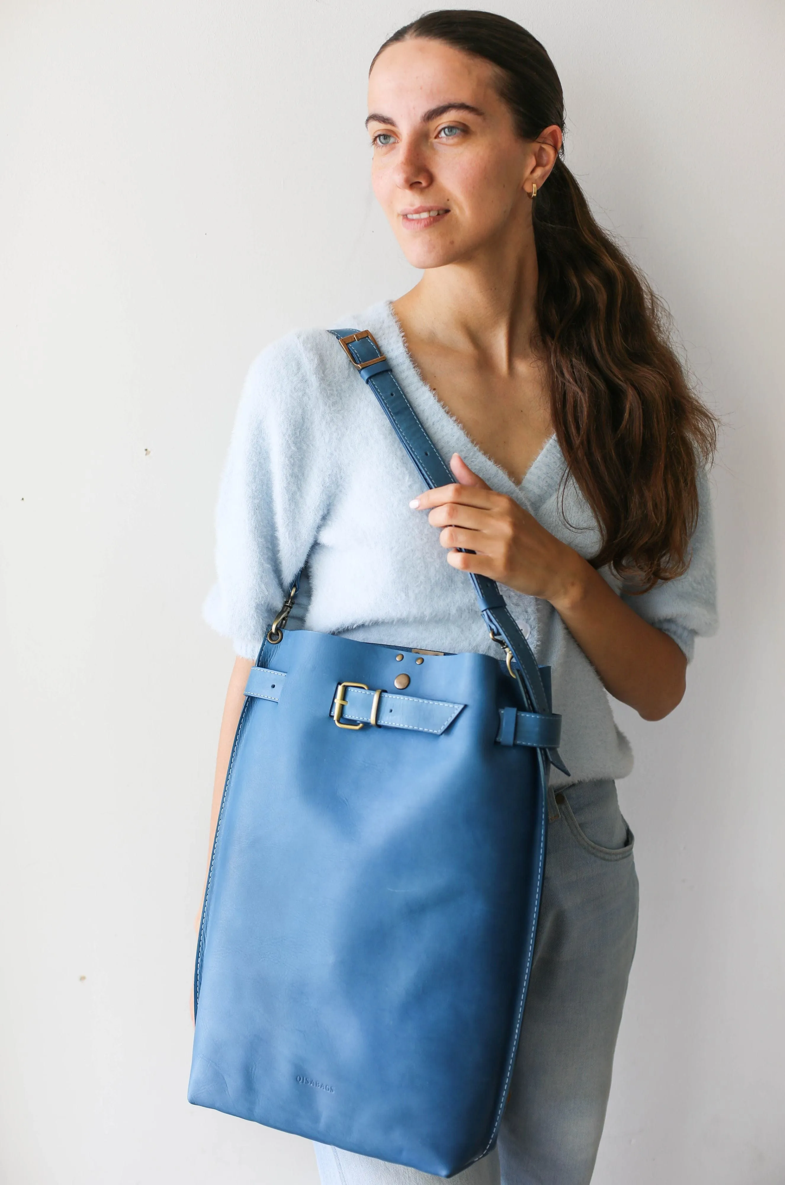 Blue Large Leather Backpack