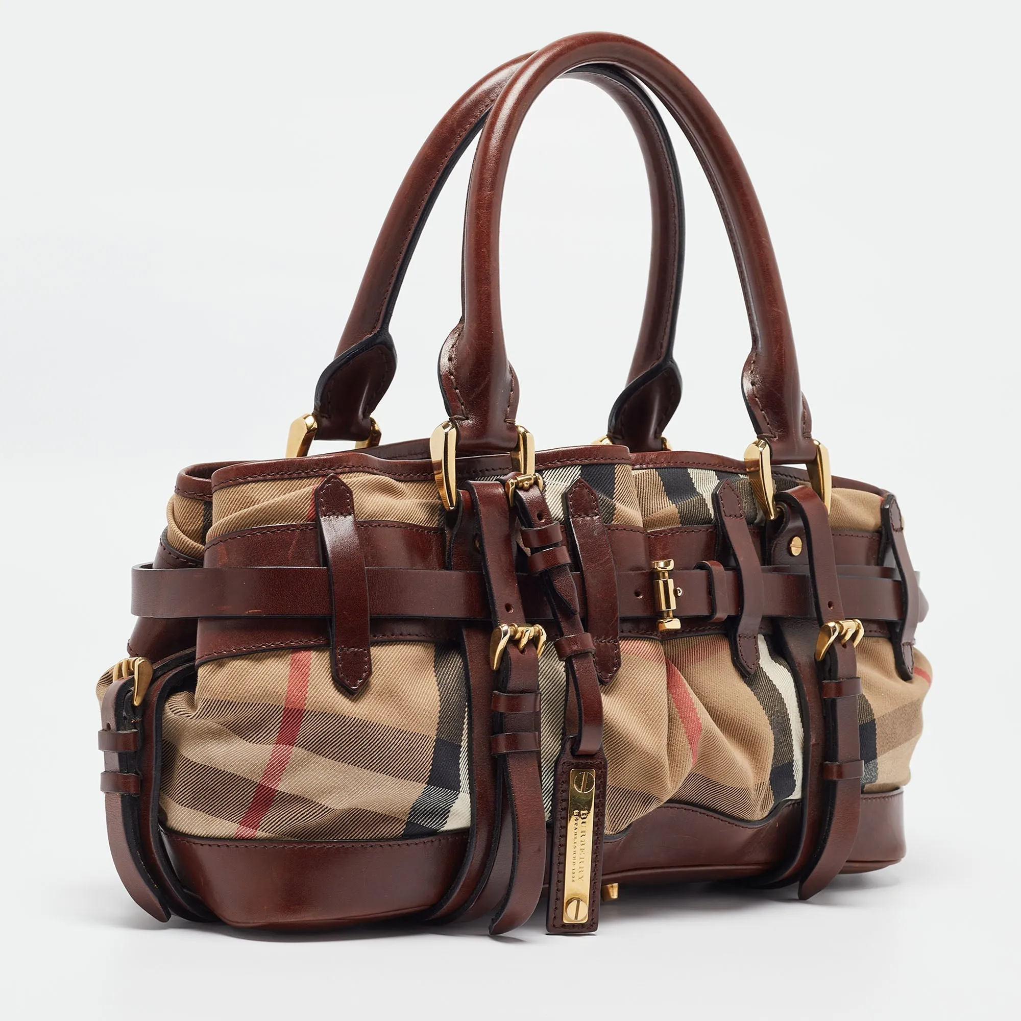 BURBERRY Brown/Beige House Check Canvas and Leather Rowan Satchel