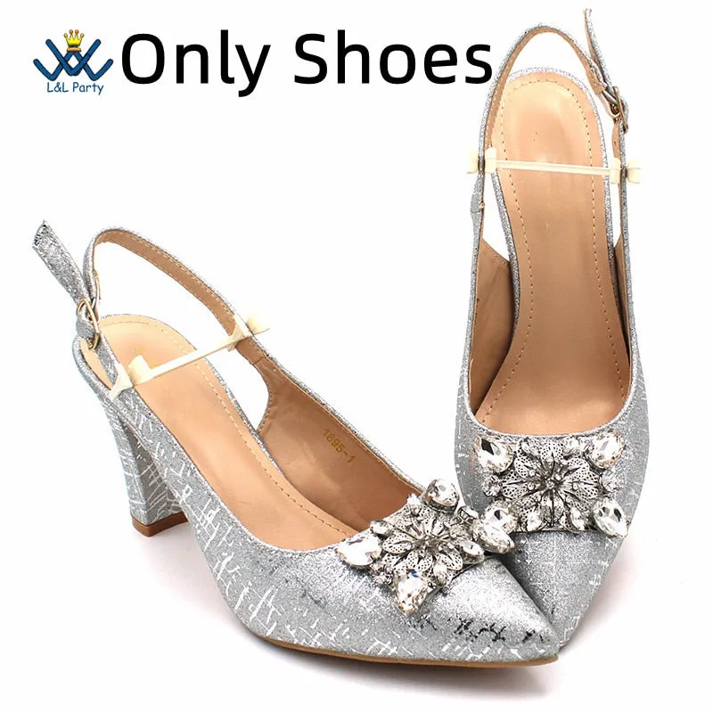 Champagne Color High Quality Women Pointed Toe Shoes Matching Bag Set for Nigerian Ladies Wedding Party