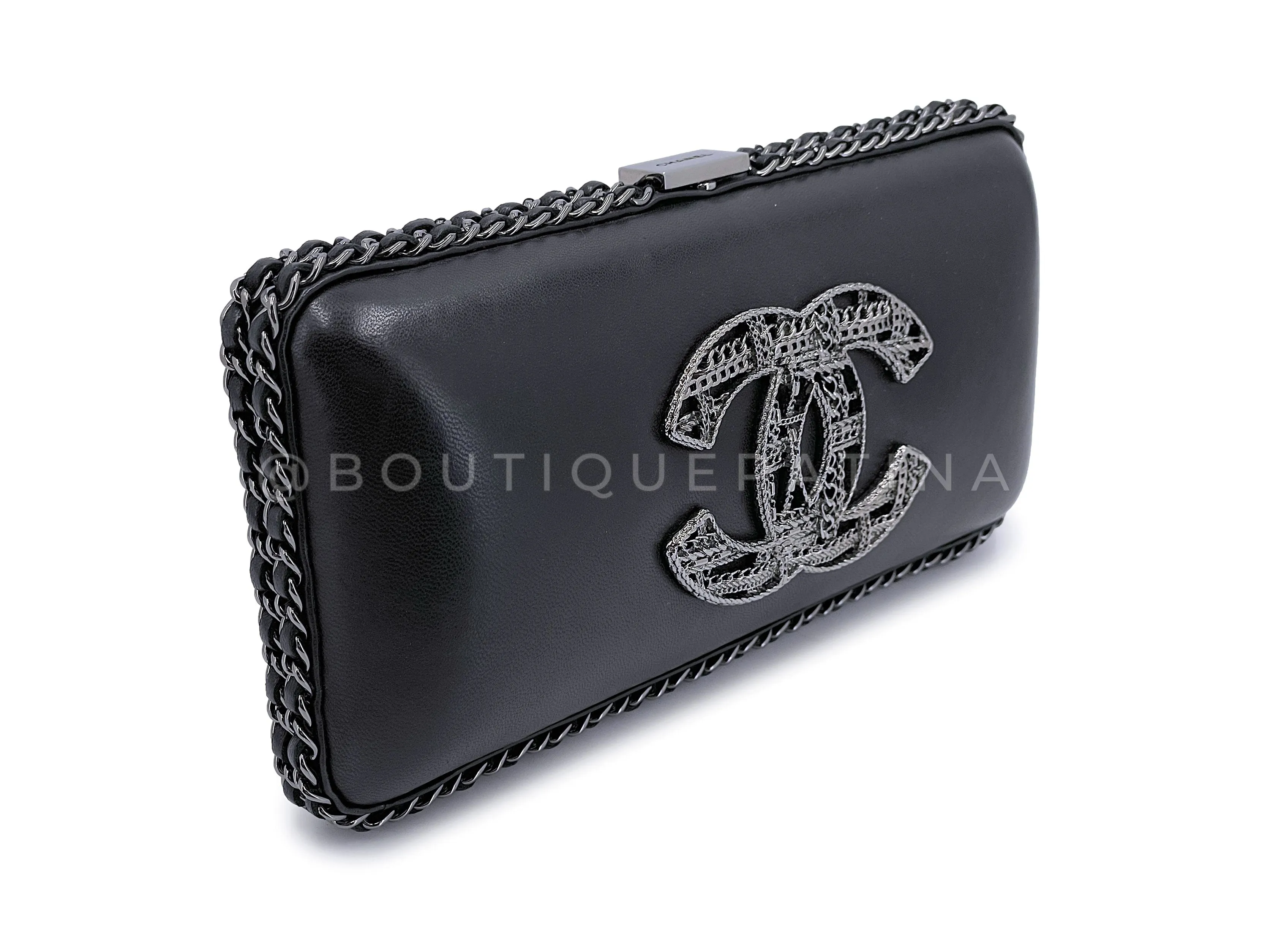 Chanel 2013 Tweed Motif CC Chain Around Evening Clutch Bag RHW Black