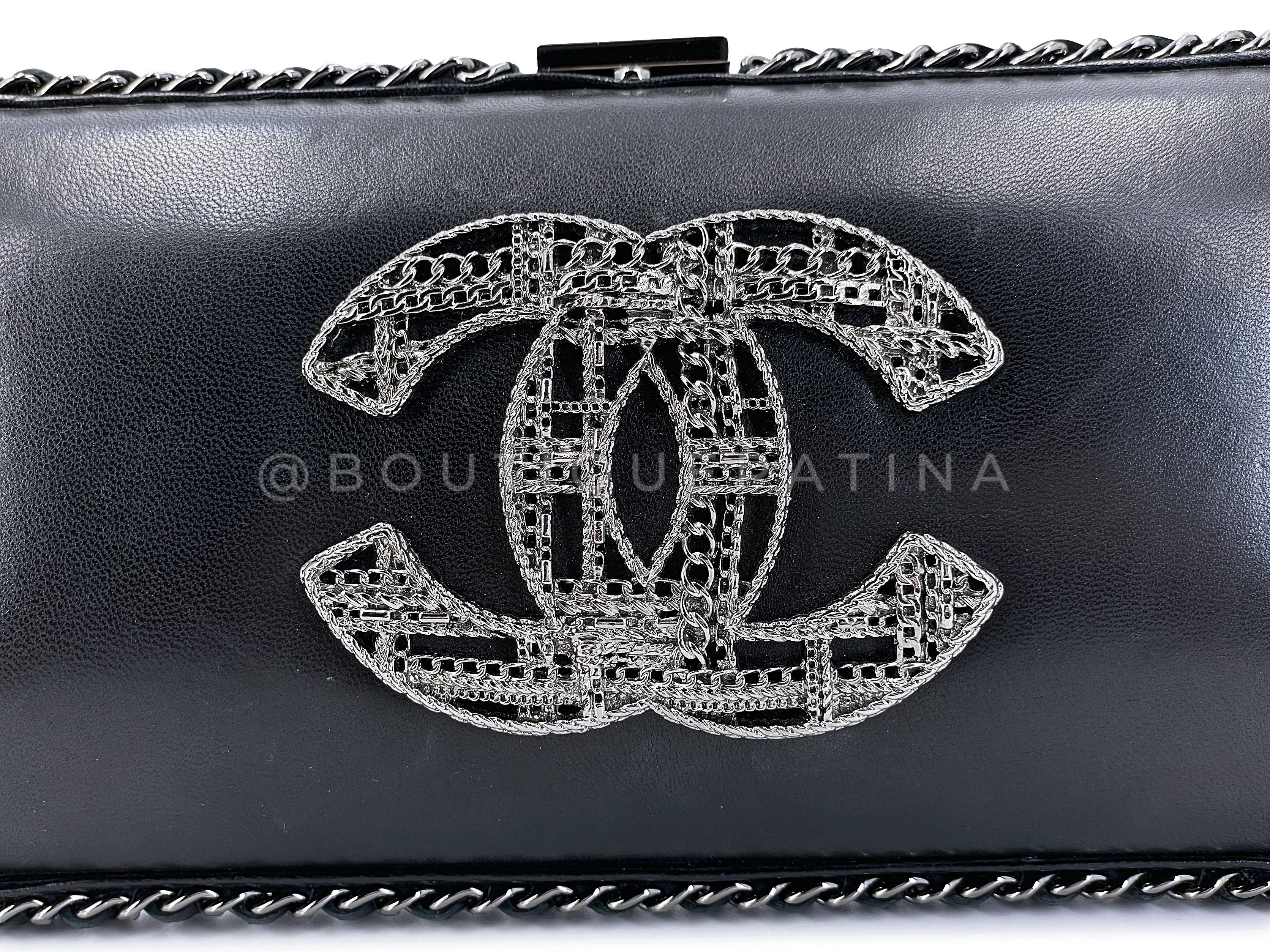 Chanel 2013 Tweed Motif CC Chain Around Evening Clutch Bag RHW Black