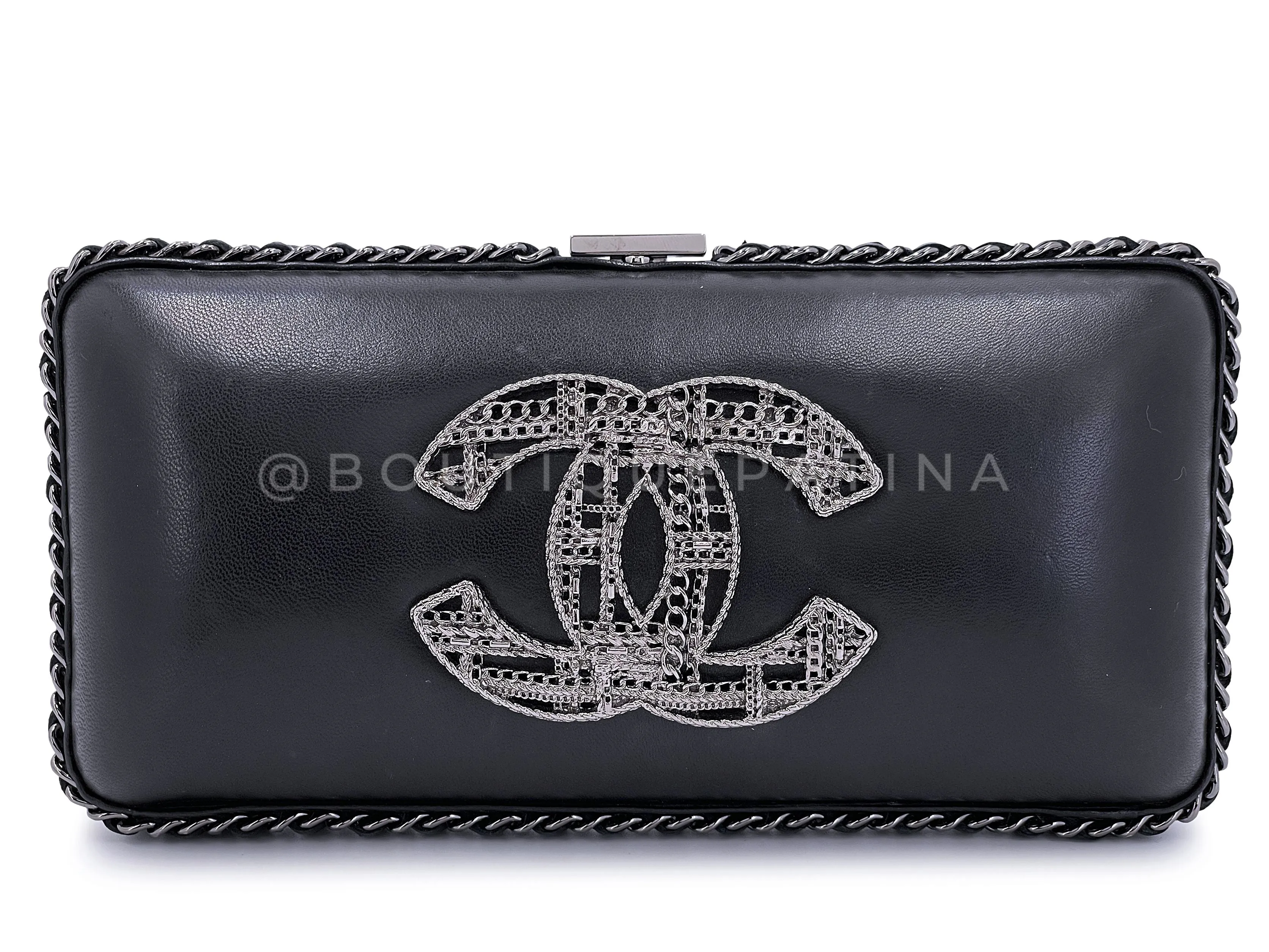 Chanel 2013 Tweed Motif CC Chain Around Evening Clutch Bag RHW Black