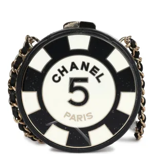 Chanel Poker Chip Minaudiere Clutch with Chain Black and White Enamel and Lambskin Gold Hardware