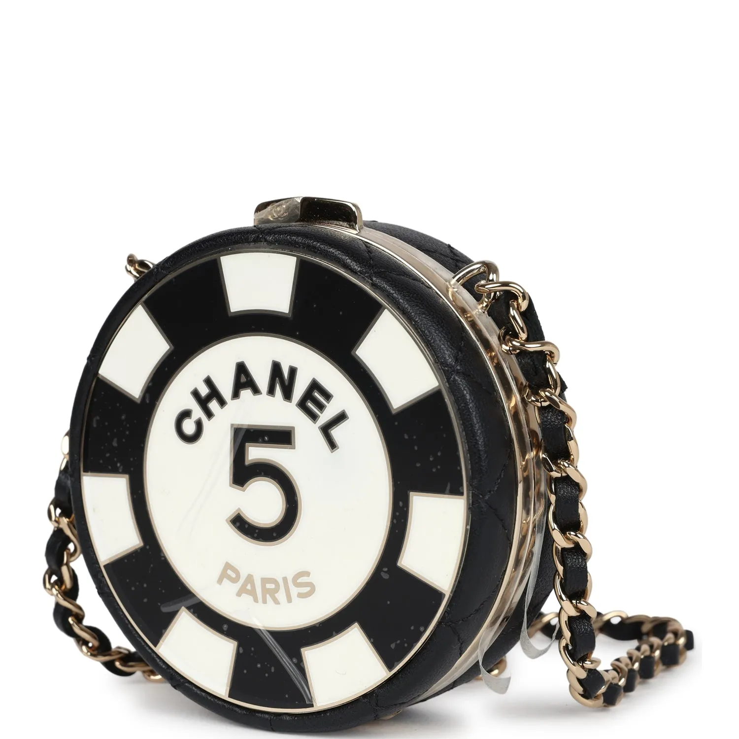 Chanel Poker Chip Minaudiere Clutch with Chain Black and White Enamel and Lambskin Gold Hardware