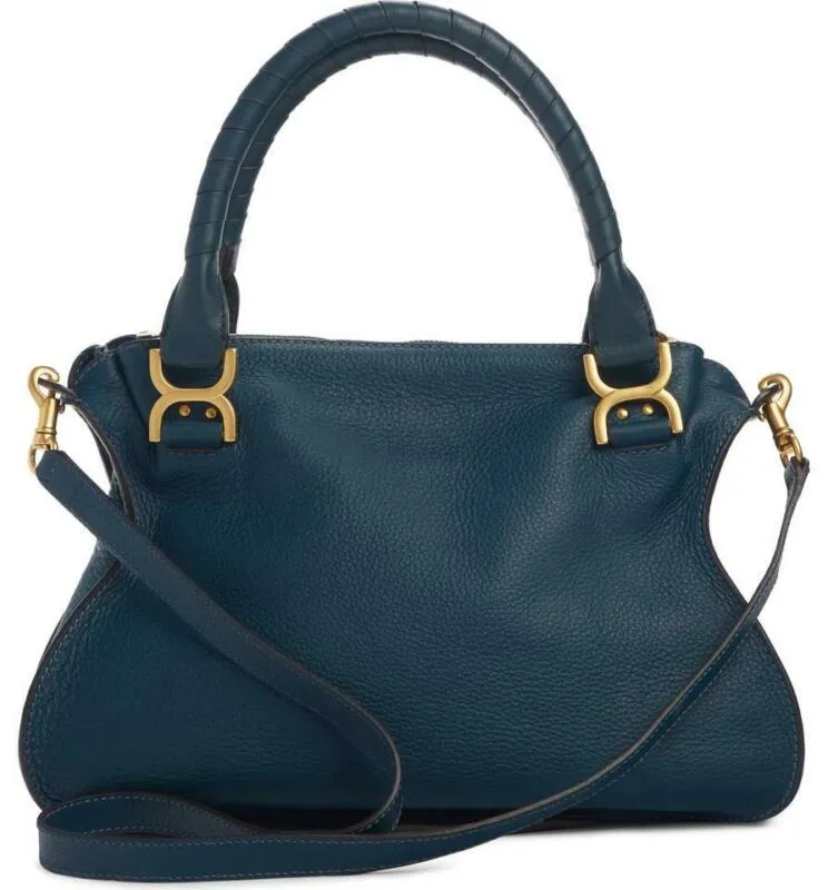 Chloé Marcie Medium Satchel Blue Leather Shoulder Bag