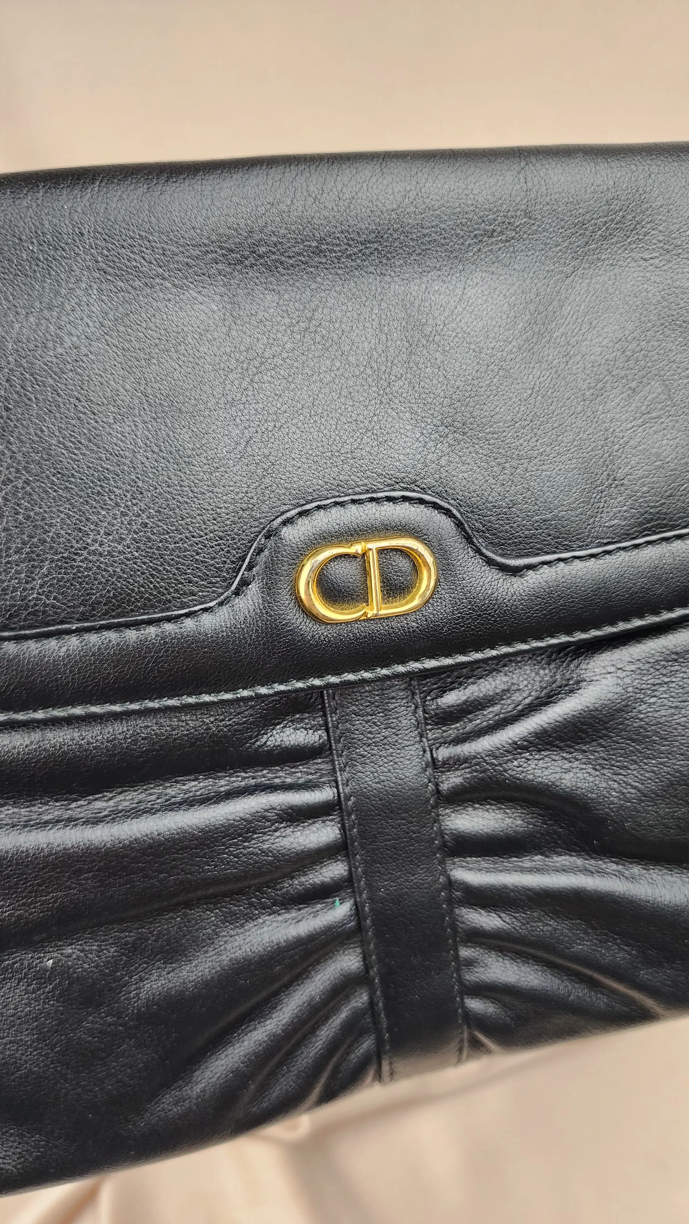 Christian Dior Black Leather Gathered CD Clutch - 1207