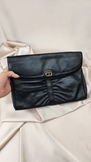 Christian Dior Black Leather Gathered CD Clutch - 1207