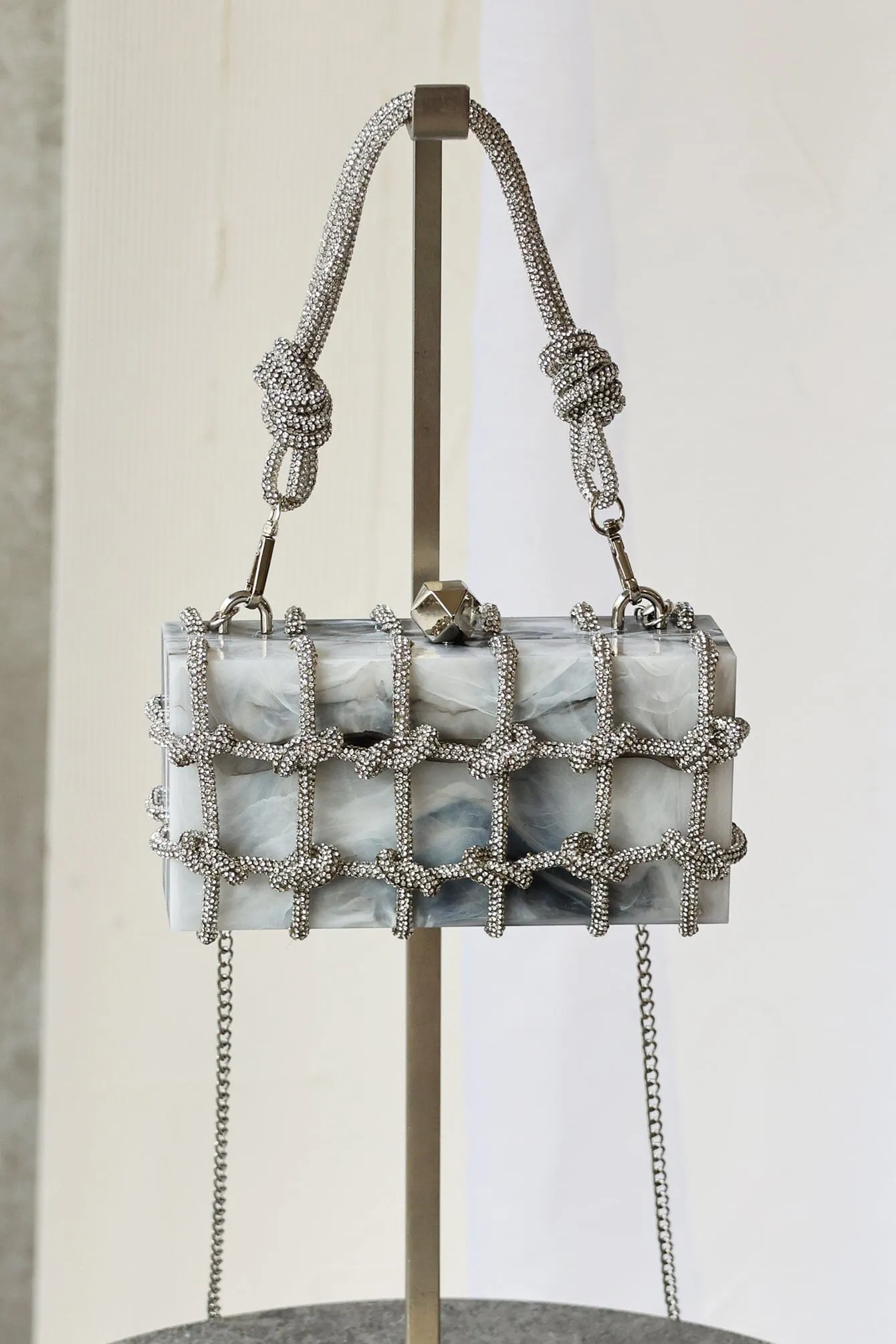 Clarisse Marble Rhinestone Caged Bag