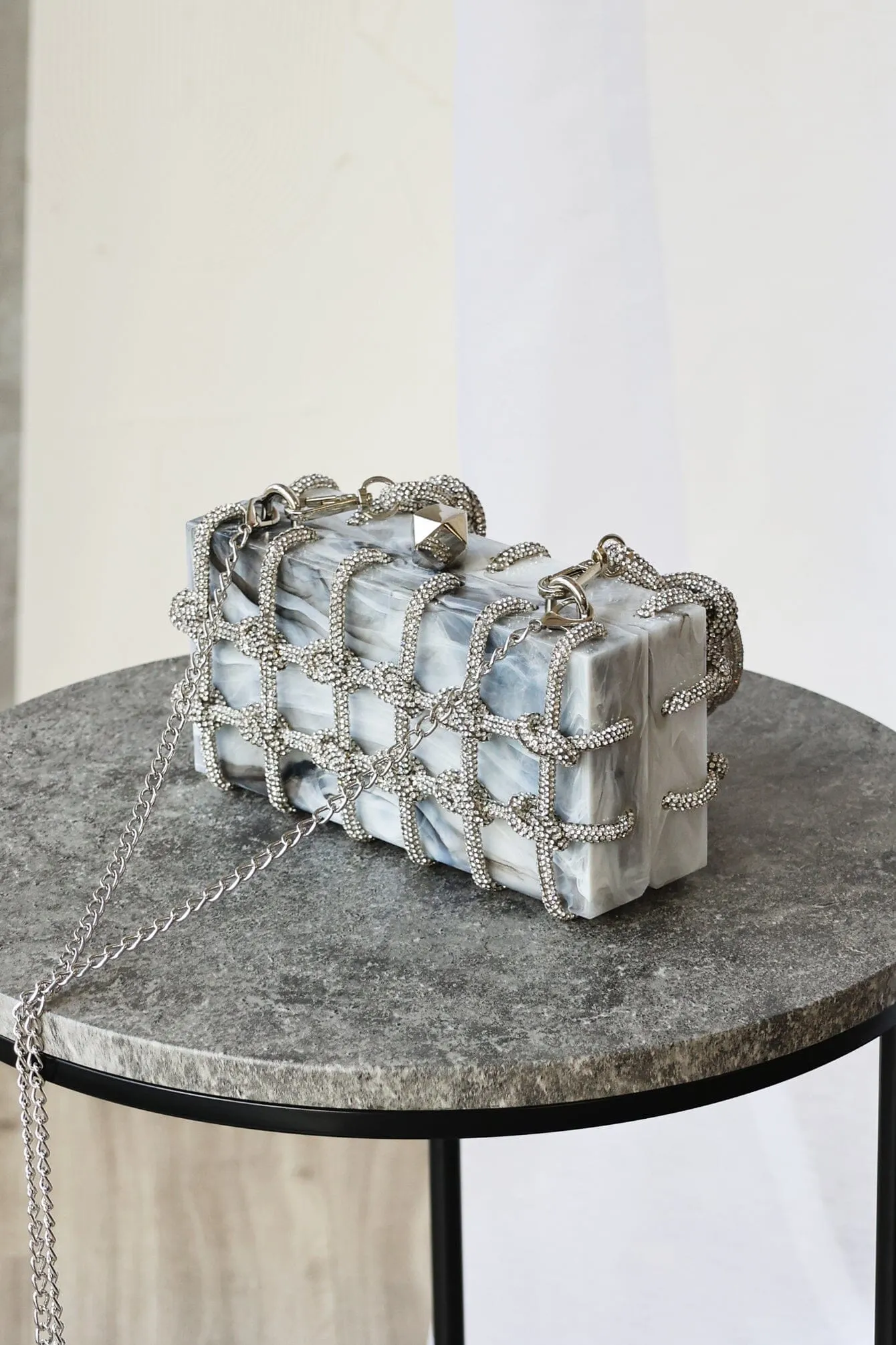 Clarisse Marble Rhinestone Caged Bag