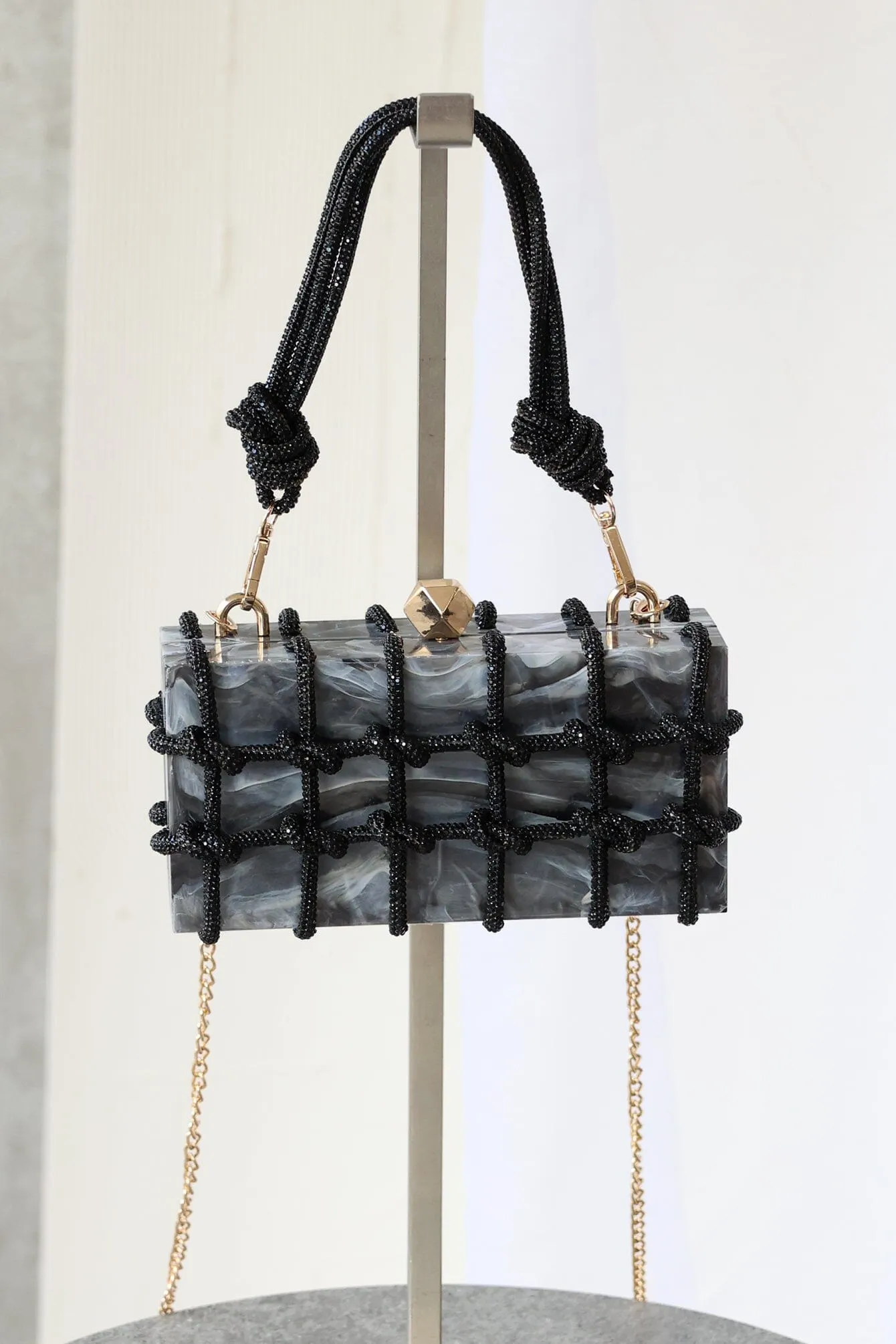 Clarisse Marble Rhinestone Caged Bag