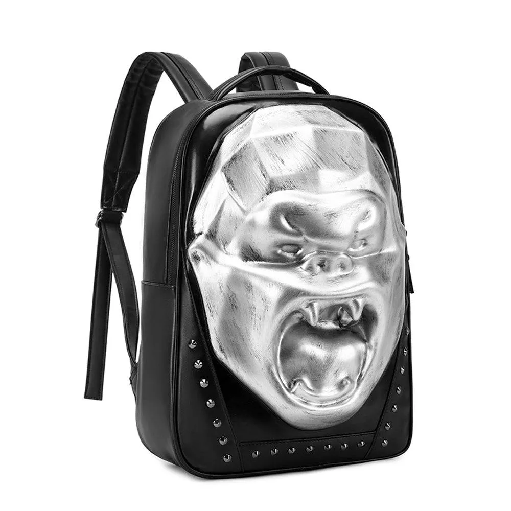 Cool Unisexs 3D Skull Backpack ,Angry King Kong Backpack , Studded Large Volumn Laptop Backpack