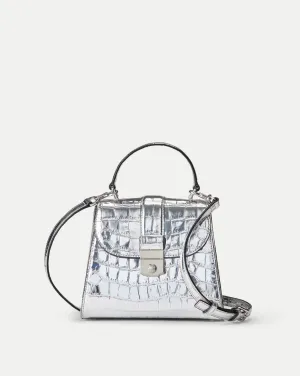 Croc-Embossed Crest Lock Top Handle Bag