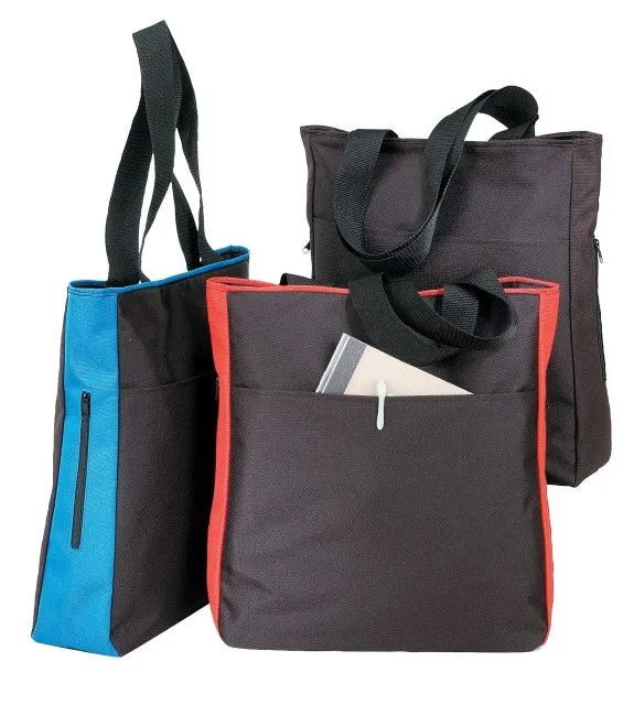 Custom Poly Side Zippered Tote Bag With Hook And Loop Closure