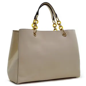 Dasein Saffiano Faux Leather Chain Strap Satchel