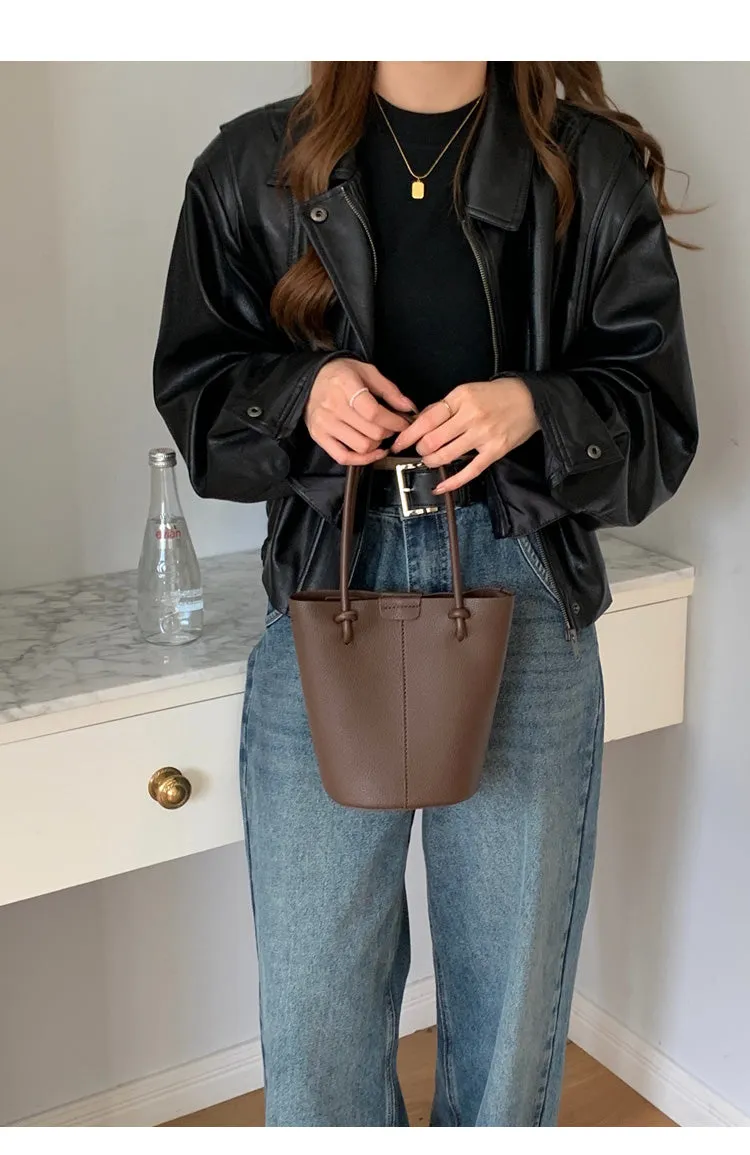 Elena Handbags Chic Leather Bucket Bag