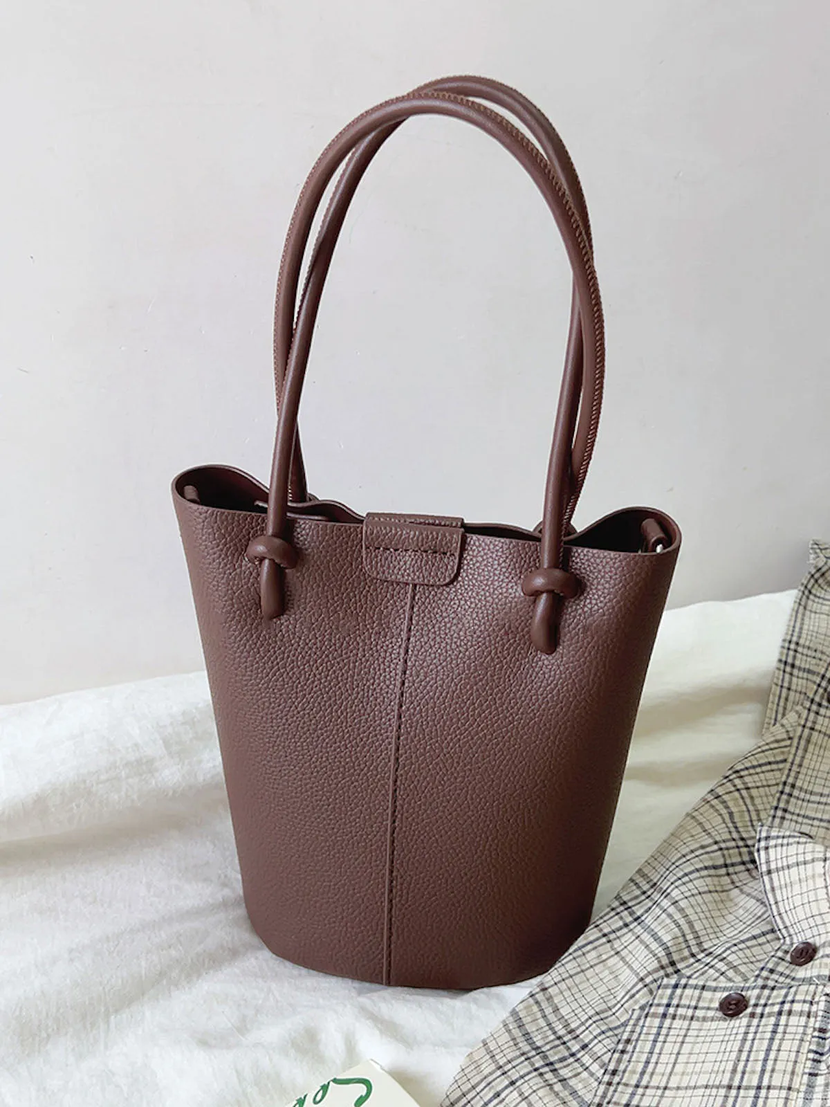 Elena Handbags Chic Leather Bucket Bag