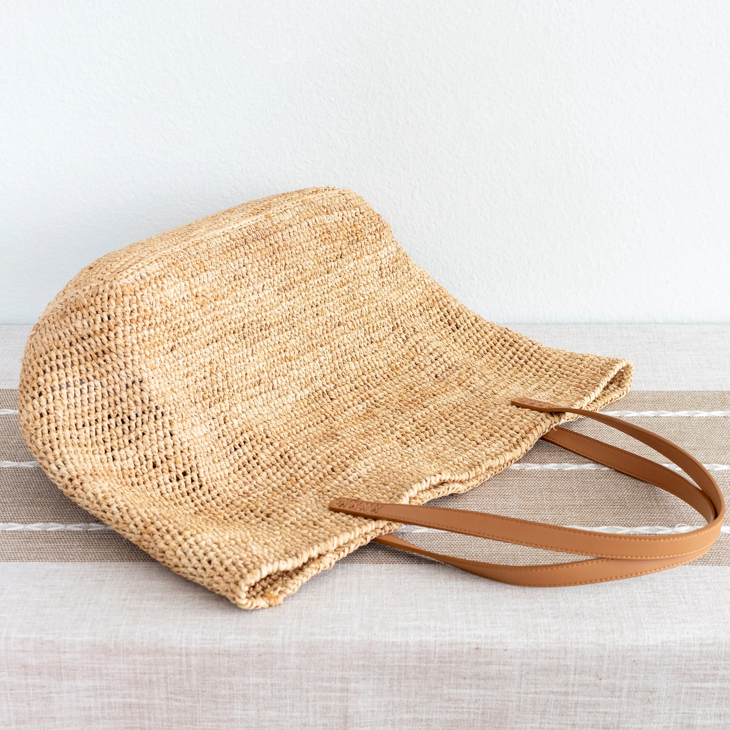 Elena Handbags Women's Large Soft Raffia Woven Summer Straw Tote with Genuine Leather Straps