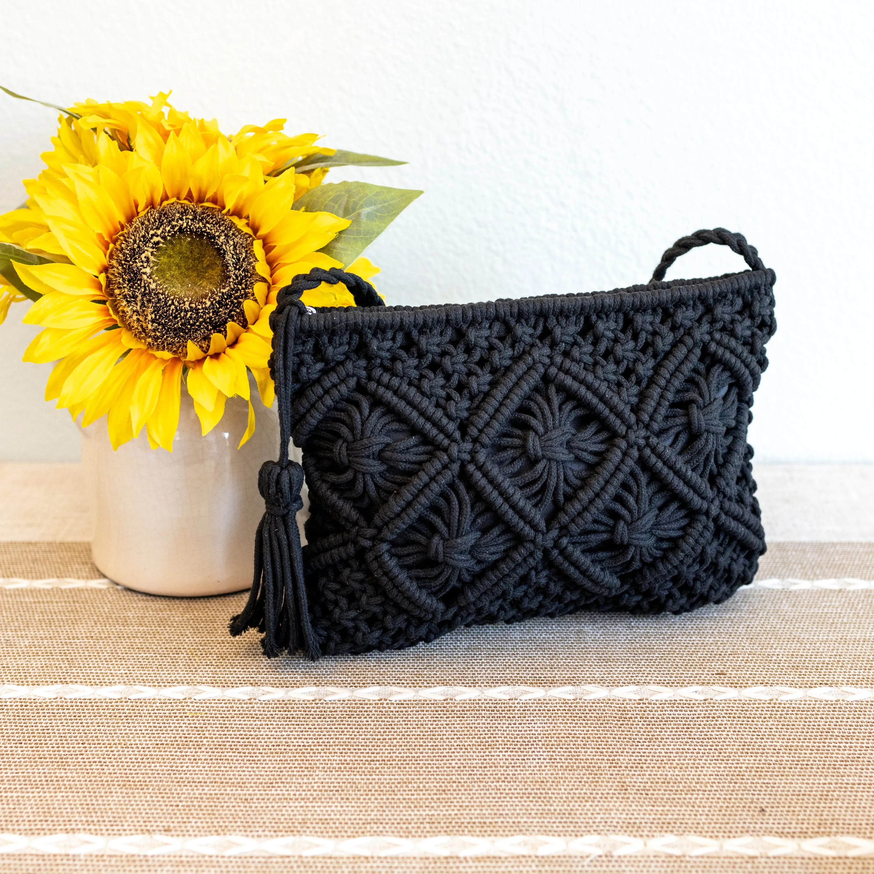 Elena Handbags Woven Macrame Crossbody Purse