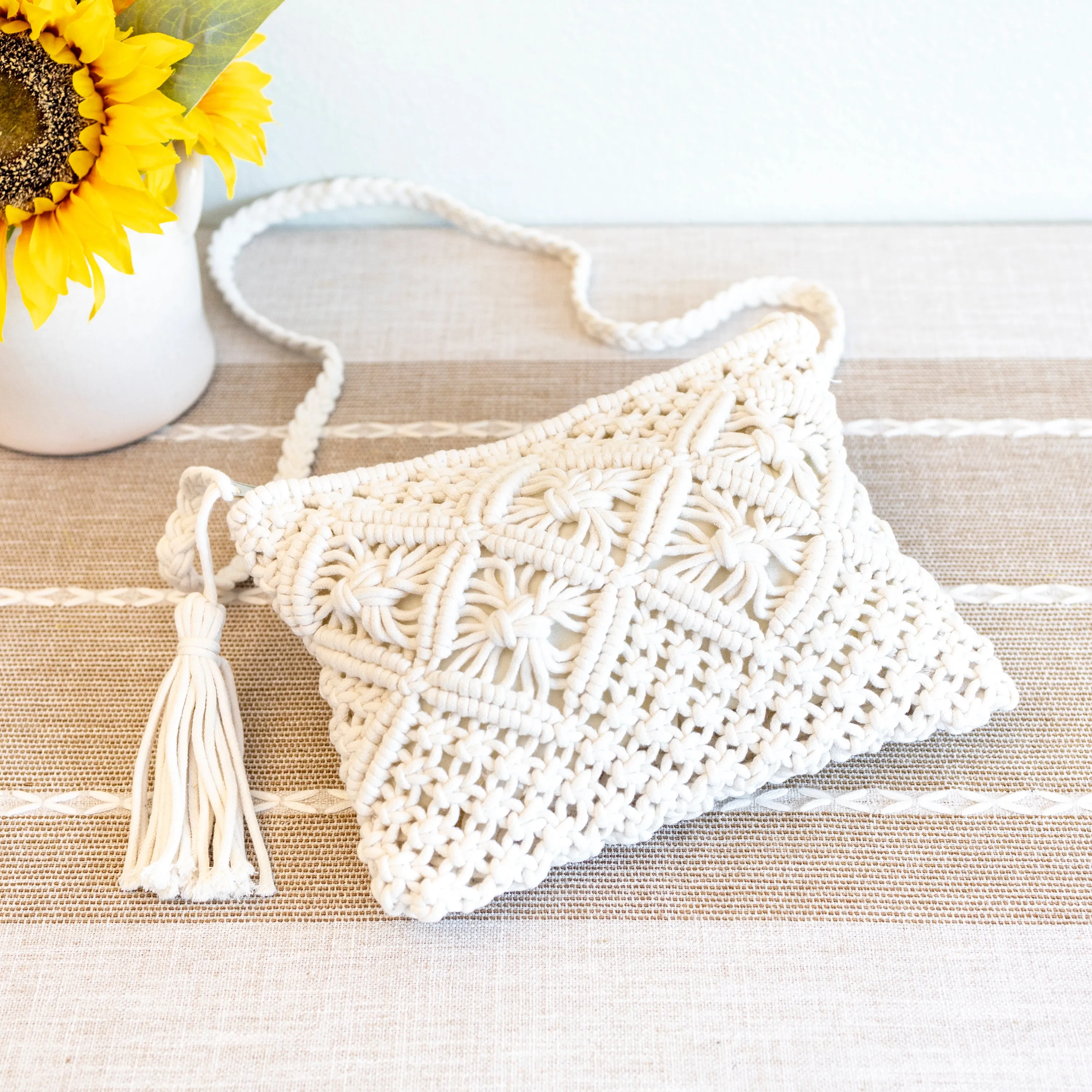 Elena Handbags Woven Macrame Crossbody Purse