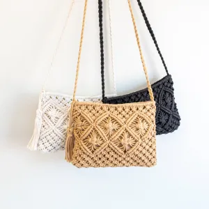 Elena Handbags Woven Macrame Crossbody Purse