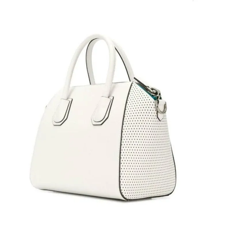 Givenchy Small Antigona Perforated Satchel White Leather Shoulder Bag