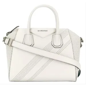 Givenchy Small Antigona Perforated Satchel White Leather Shoulder Bag