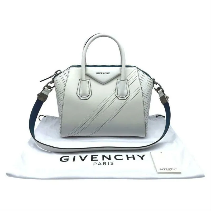 Givenchy Small Antigona Perforated Satchel White Leather Shoulder Bag