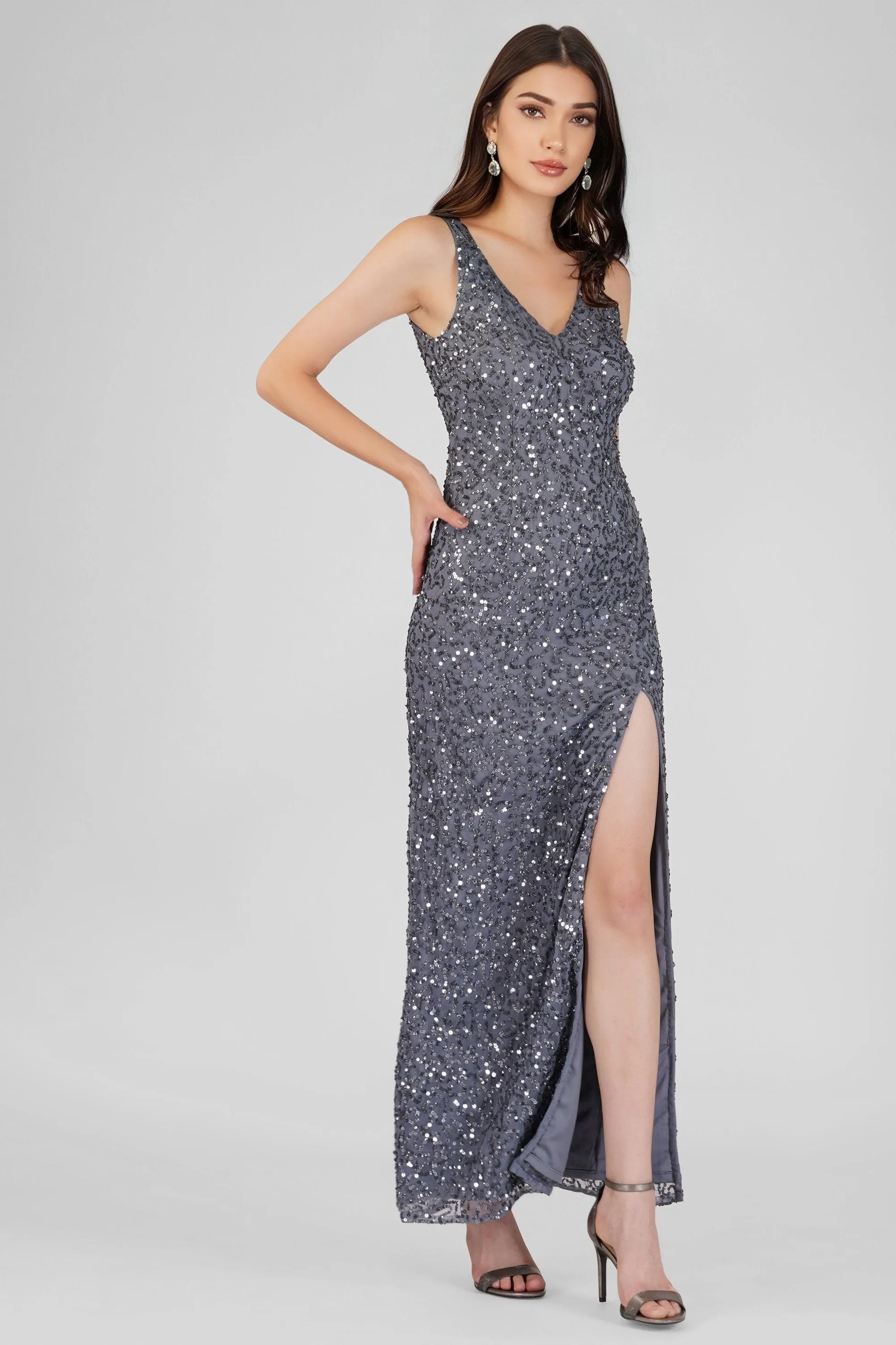 Greyson Grey Sequin Maxi Dress