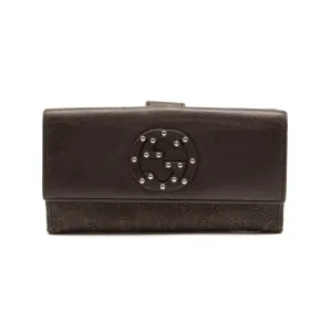 Gucci Monogram Interlocking G Continental Wallet Brown Canvas Studded Flap