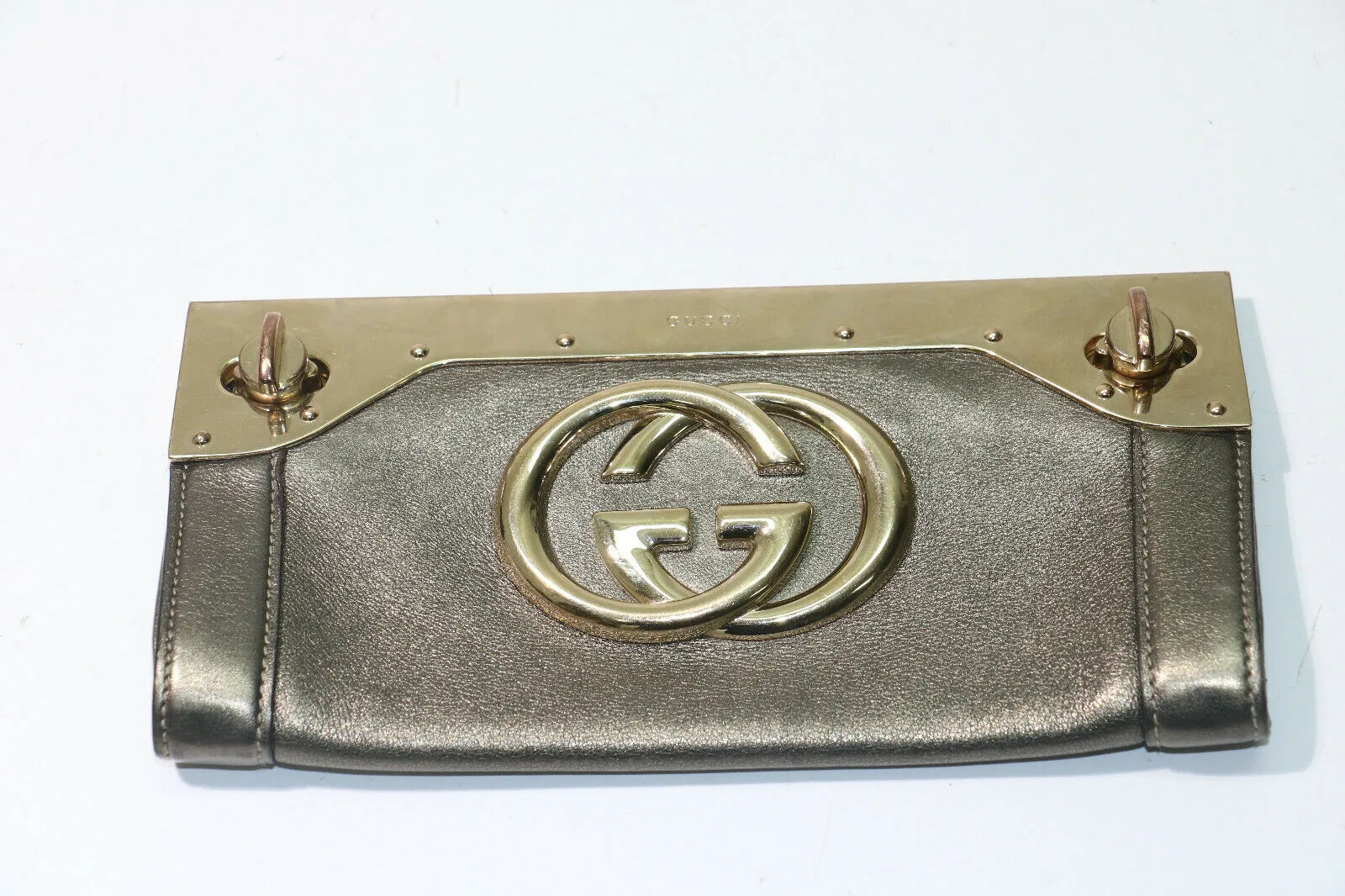 Gucci Pewter & Gold Leather Starlight Interlocking GG Clutch