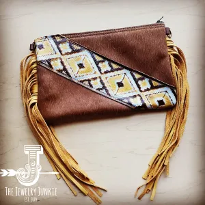 Hair on Hide Handbag w/ Leather Fringe Yellow Navajo Accent