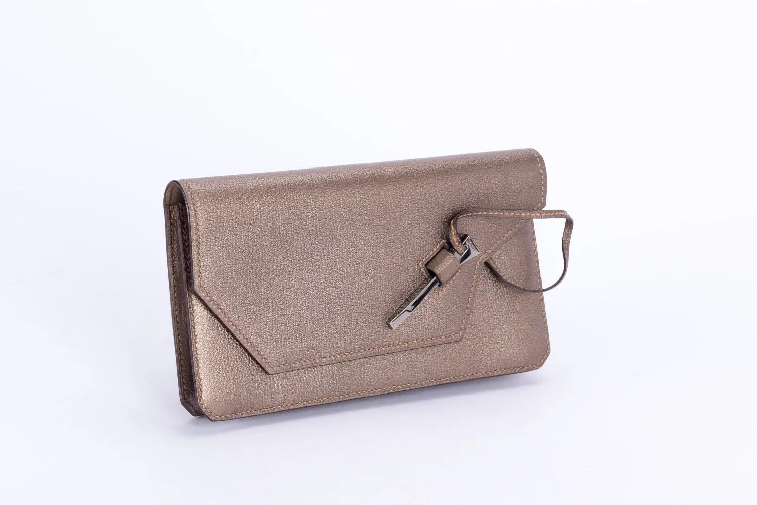 Hermes Clutch Metallic Grey Clutch with Mirror & Box