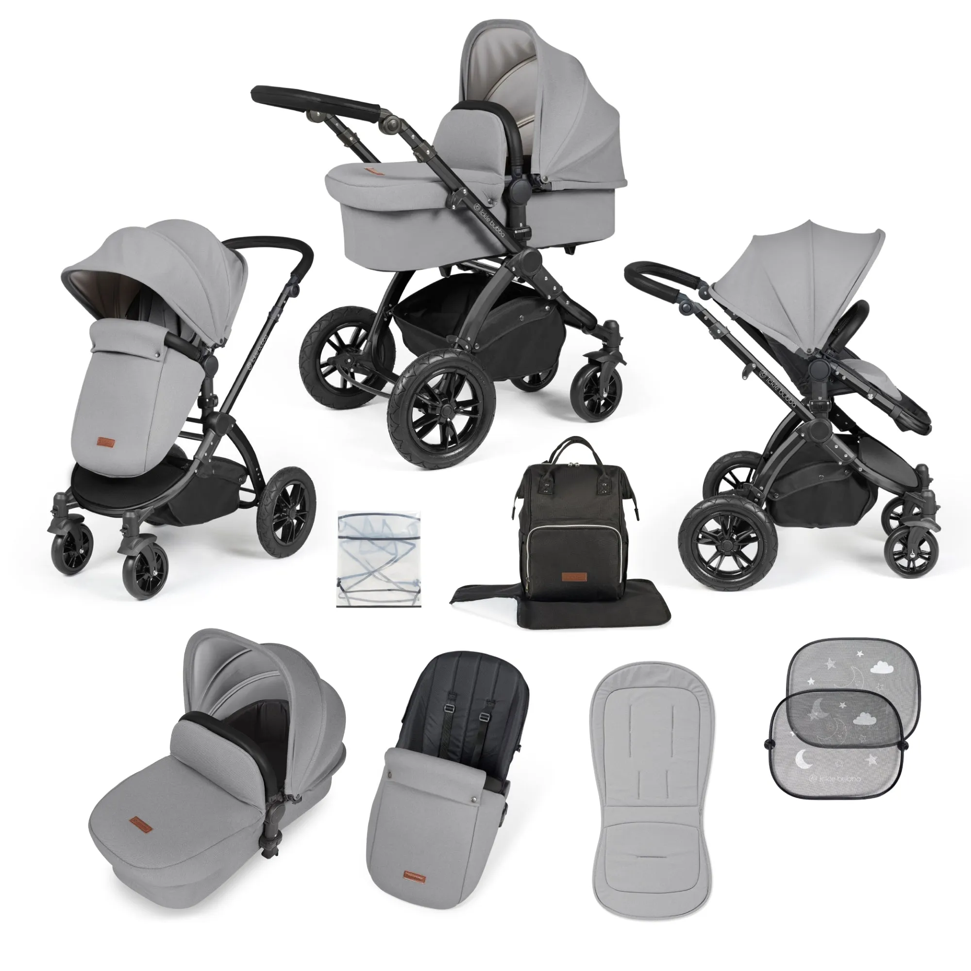 Ickle Bubba Stomp Luxe 2 in 1 Pushchair Pearl Grey on Black